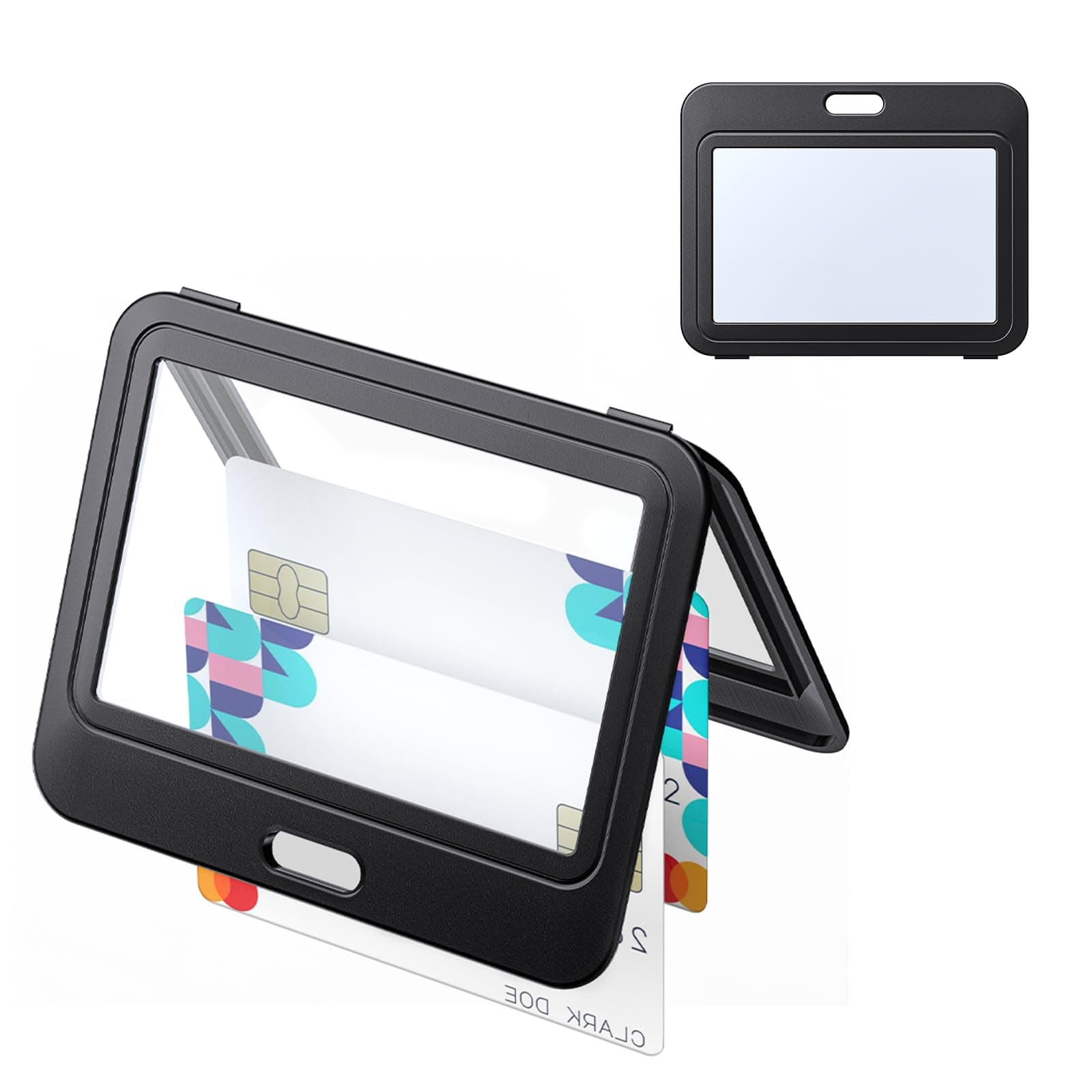 Uniclife 1 Pack ID Badge Holder with Double-Sided Windows Horizontal Hard Plastic Case Black Card Protector Pouch for Office School ID Credit Cards Proximity Key Cards Driver’s Licenses and Passes