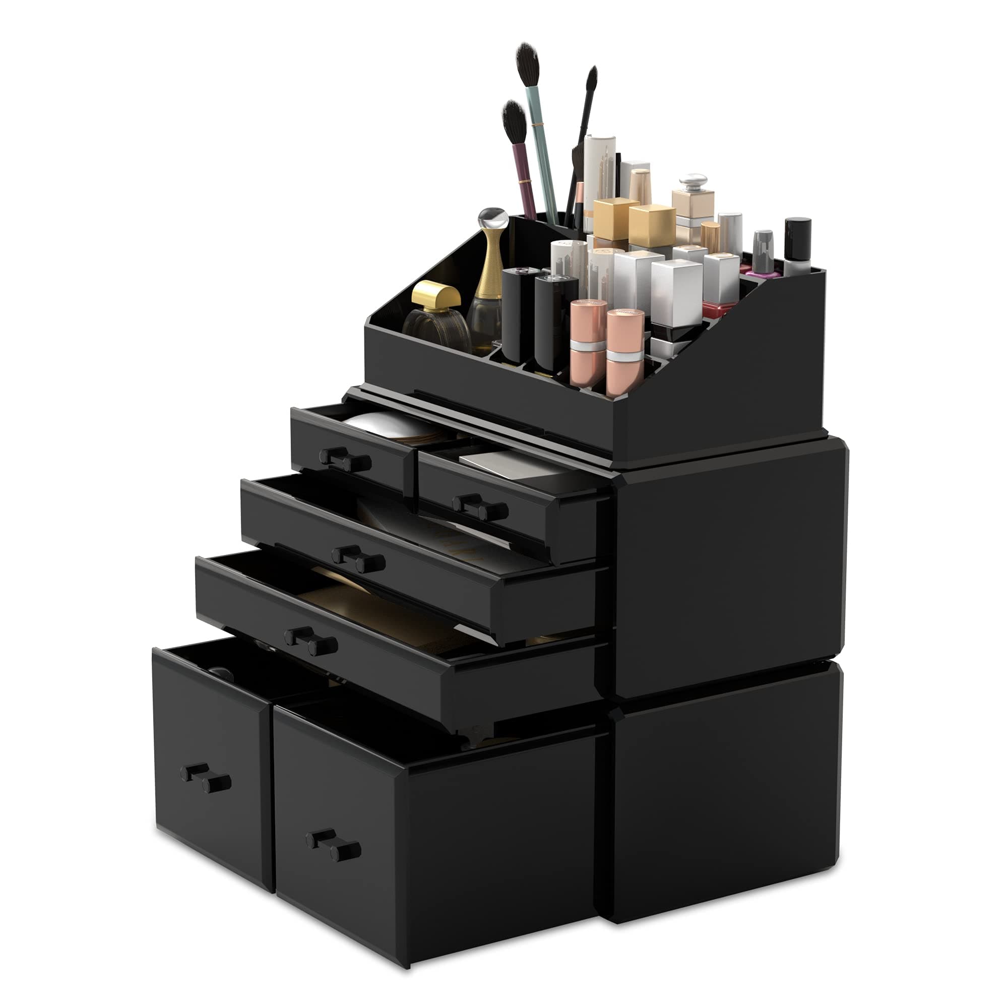 READAEER Makeup Cosmetic Organiser Storage Drawers Display Boxes Case with 6 Drawers, 3 Pieces, Freely Combined and Stacked.