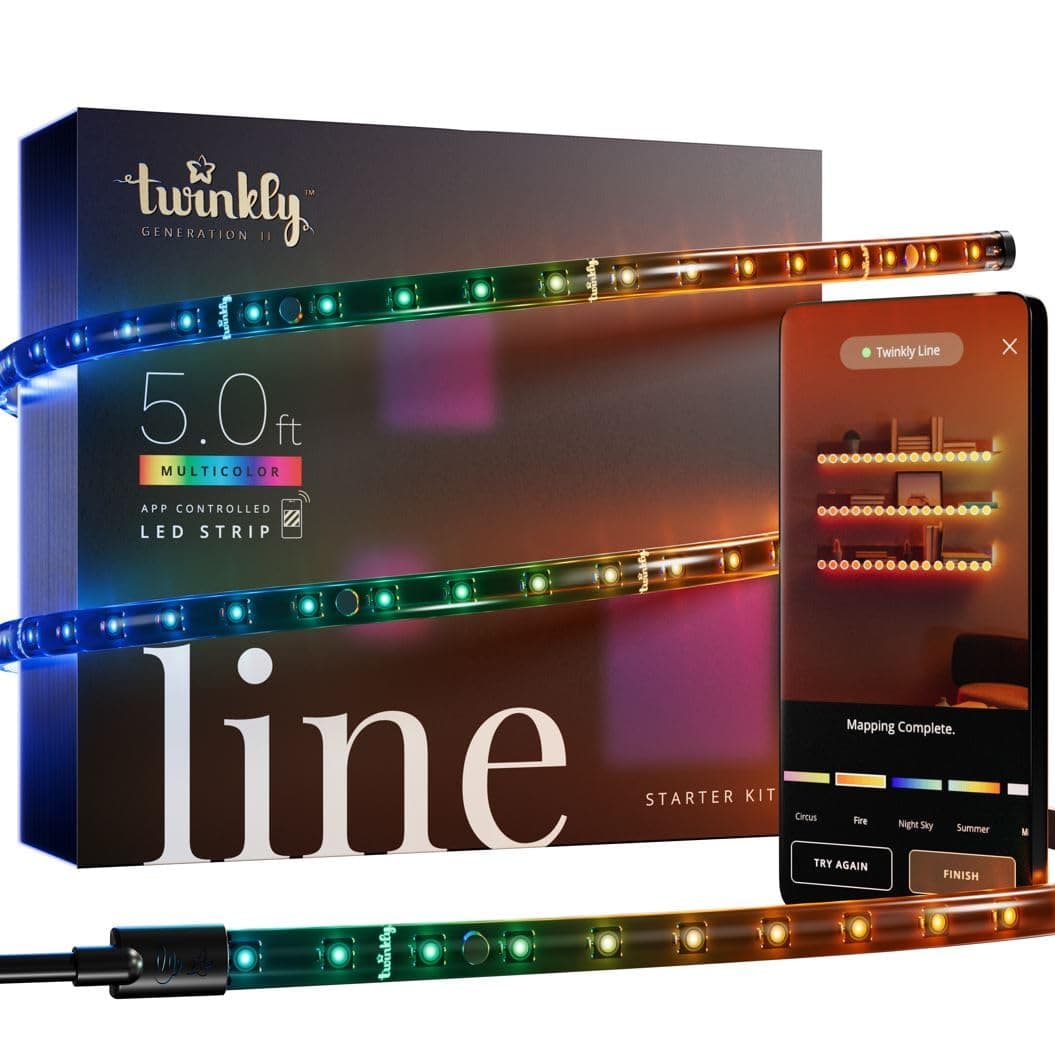Line – Starter Kit App-Controlled Adhesive + Magnetic LED Light Strip with RGB (16 Million Colors) LEDs. Extendable. 5 feet. Black Strip. Indoor Smart Home Decoration Light
