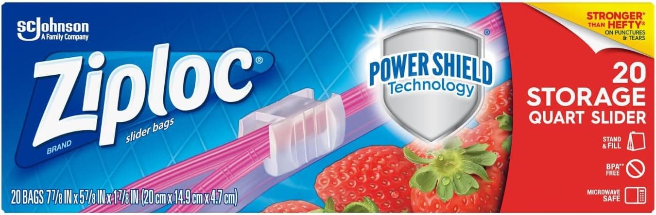 Seal Top Storage Quart 20 Bags, Power Shield Technology, Microwave Safe, Grip'n Seal Technology