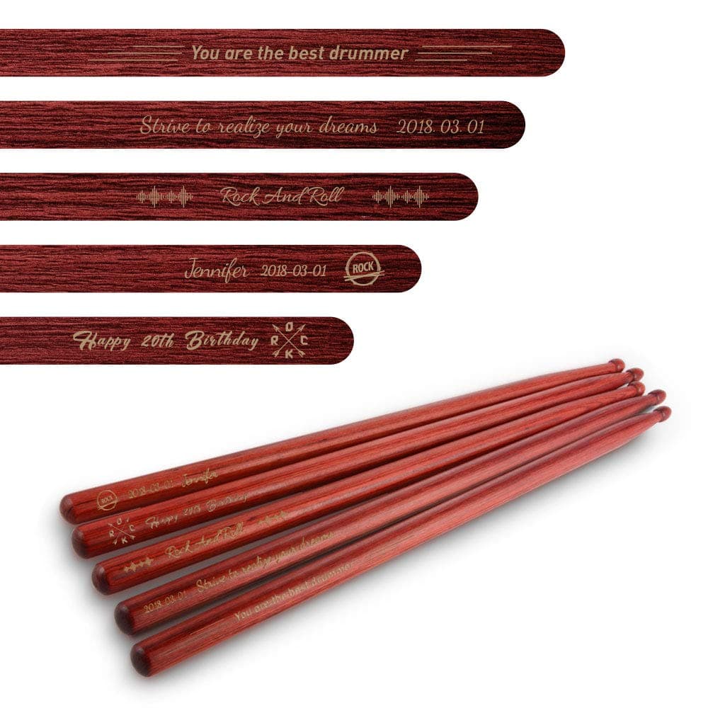 Personalised 5A Drum Sticks, Name Engraved Custom Classic High Quality Redwood Drum Stick Sets, Engrave Bandname Birthday Anything for Drummer Beginners Adults Orchestra Players Musicians