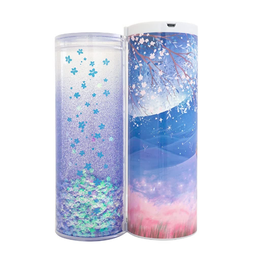 Multi-function Pencil Case with digital password lock, Beautiful Quicksand Translucent design, Creative cylindrical school box with calculator and large storing space (Purple Sakura)