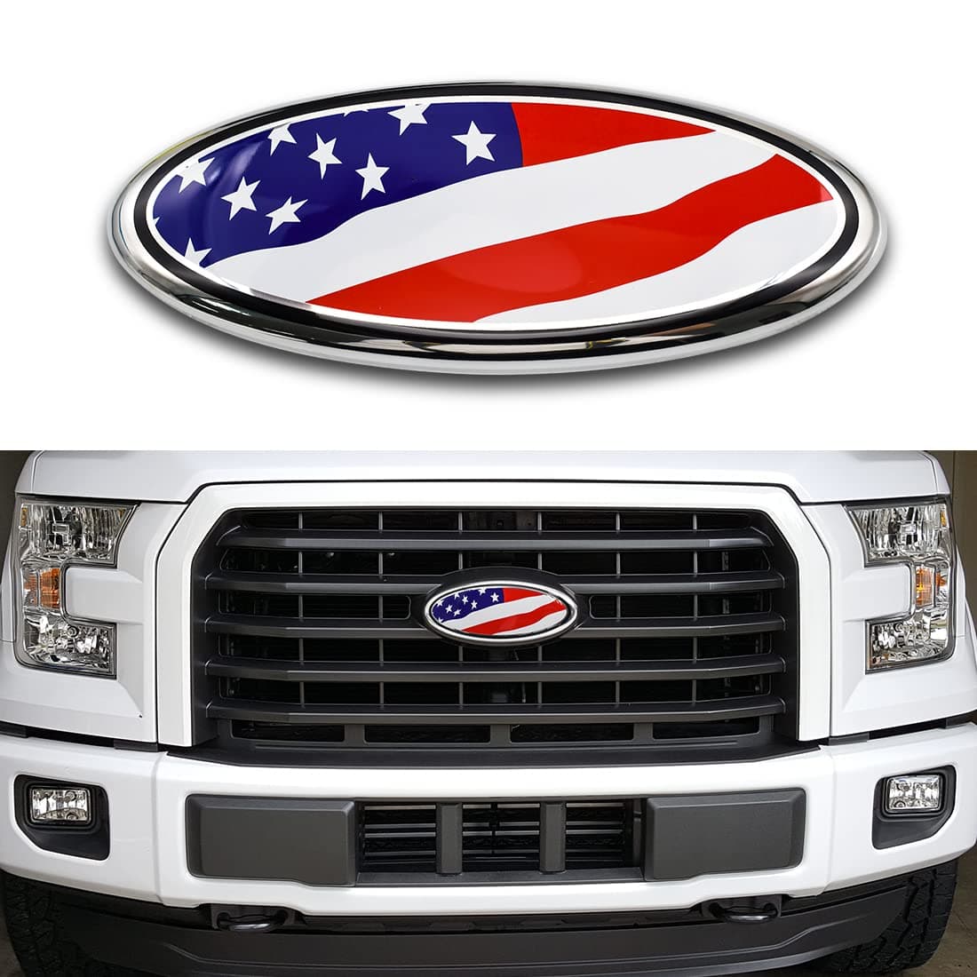 for Ford Emblem 9INCH Front Grill Decal Tailgate Emblem Oval 9X3.5INCH Badge Replacement for F-150 2004-2014 F-250/F-350 2005-2007 Explorer 2011-2016 Edge 2011-2014 Expedition Ranger