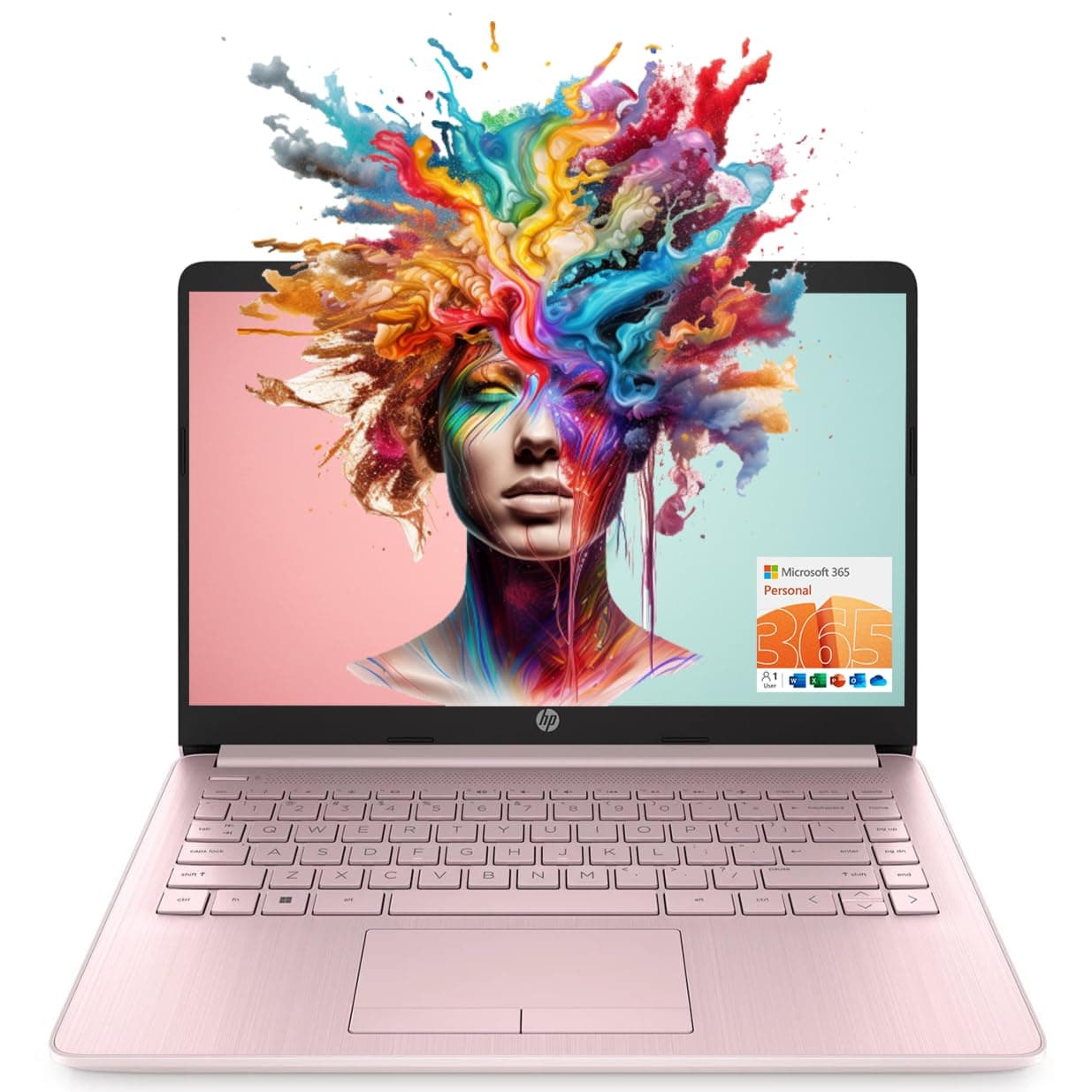 Portable Laptop (Include 1 Year Microsoft 365), 14’’ HD Display, 8GB RAM, 64GB eMMC, Intel Quad-Core N4120, Student and Business, Webcam, HDMI, Wi-Fi, RJ-45, Windows 11 Home, Pink