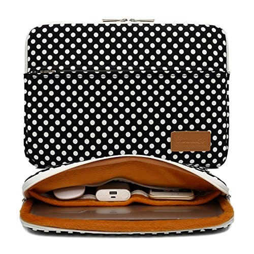 Canvaslife Black dot Pattern 360 Degree Protective 13 inch Canvas Laptop Sleeve with Pocket 13 inch 13.3 inch Laptop case 13 case 13 Sleeve