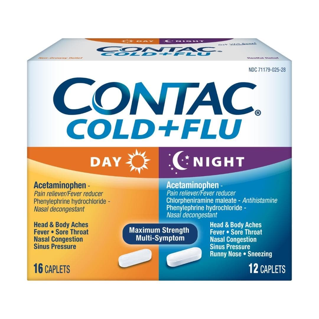 Contac Non-Drowsy Day & Multi-Symptom Night Cold & Flu Medicine, Maximum Stre...