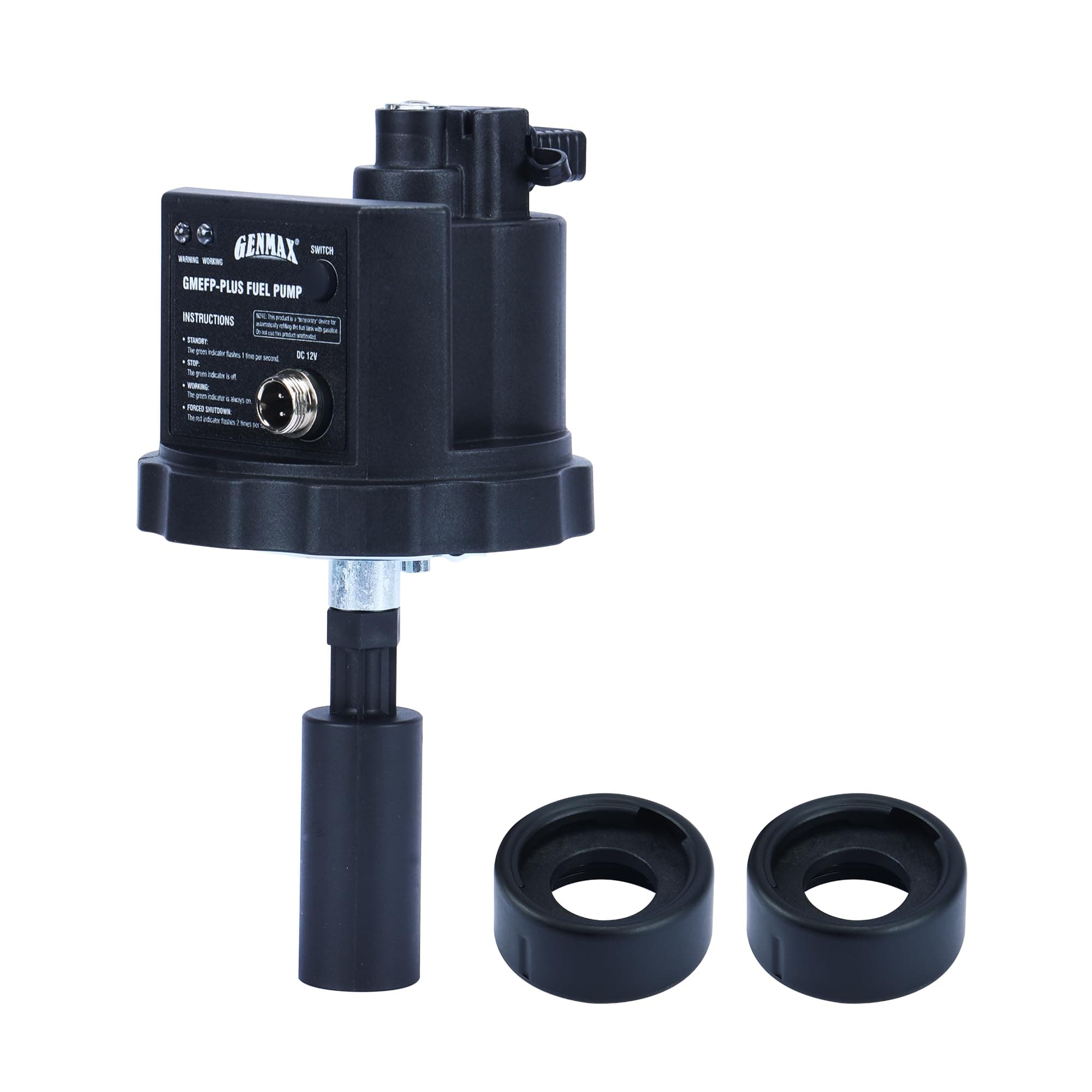 GENMAX 12V DC Electric Fuel Pump with Auto Start-Stop Sensor, auto Liquid Transfer Pump for E15, E85, Gas, Diesel & More,with Overfill Protection, Includes Adapters, Long Hose (GMEFP-PLUS)