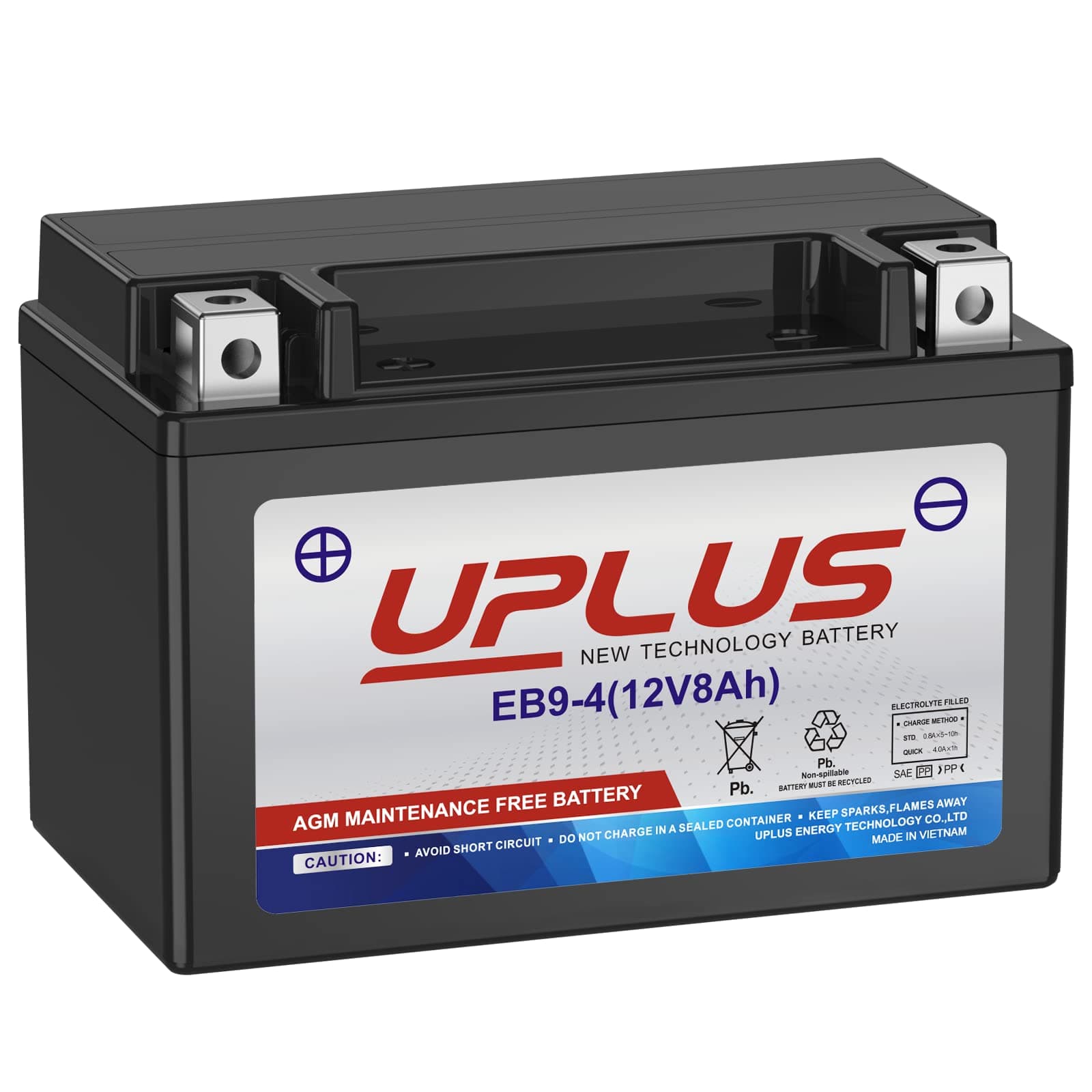 Motorcycle Battery YTX9-BS, UPLUS EB9-4 12 Volt 8 AH ATV Scooter Battery Maintenance Free - Sealed AGM Powersport Batteries