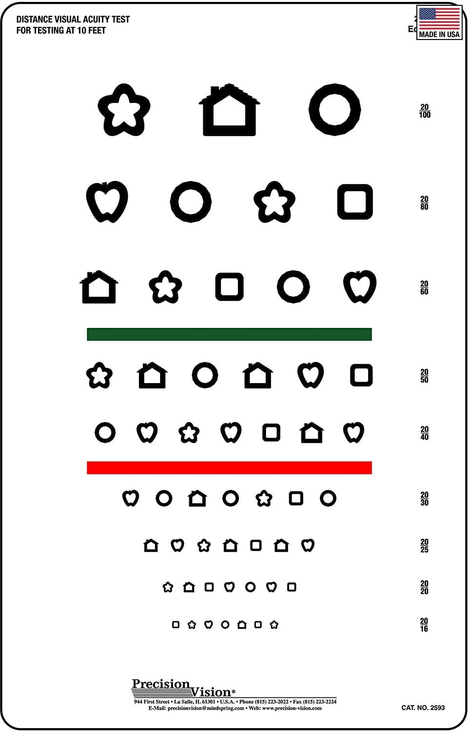 Precision Vision Kids Red and Green Stripe Eye Chart Test