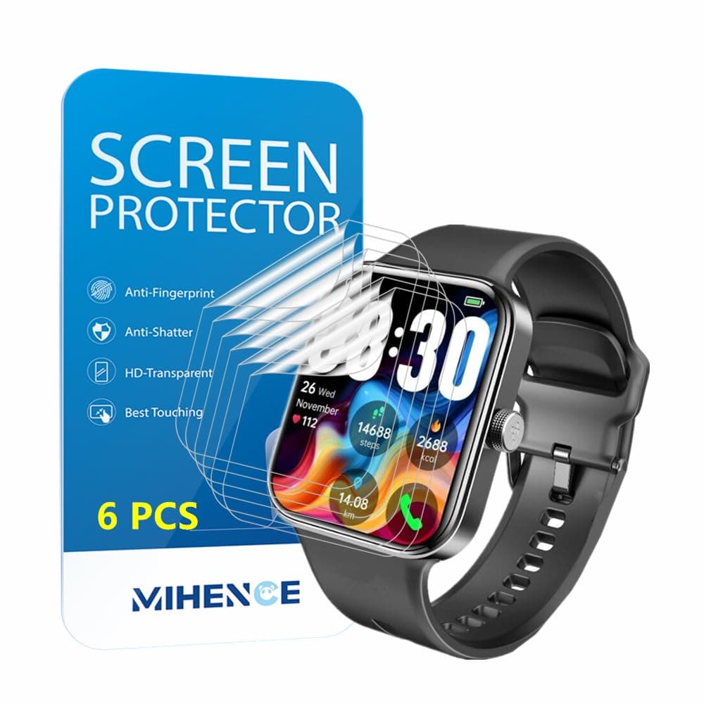 MIHENCE Screen Protector Compatible for TOZO S4 Smart Watch, HD Full Coverage TPU Protective Film Compatible for TOZO S4 1.78-inch Smartwatch (6PCS)