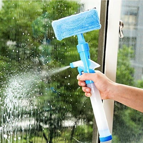 TOAO Multifunctional/All in One Window Squeegee & Window Cleaner-Glass Cleaning Kit with Microfiber Scrubber and Spray Bottle,Microfiber Washer for Glass,Mirror,Shower, Auto(Blue)