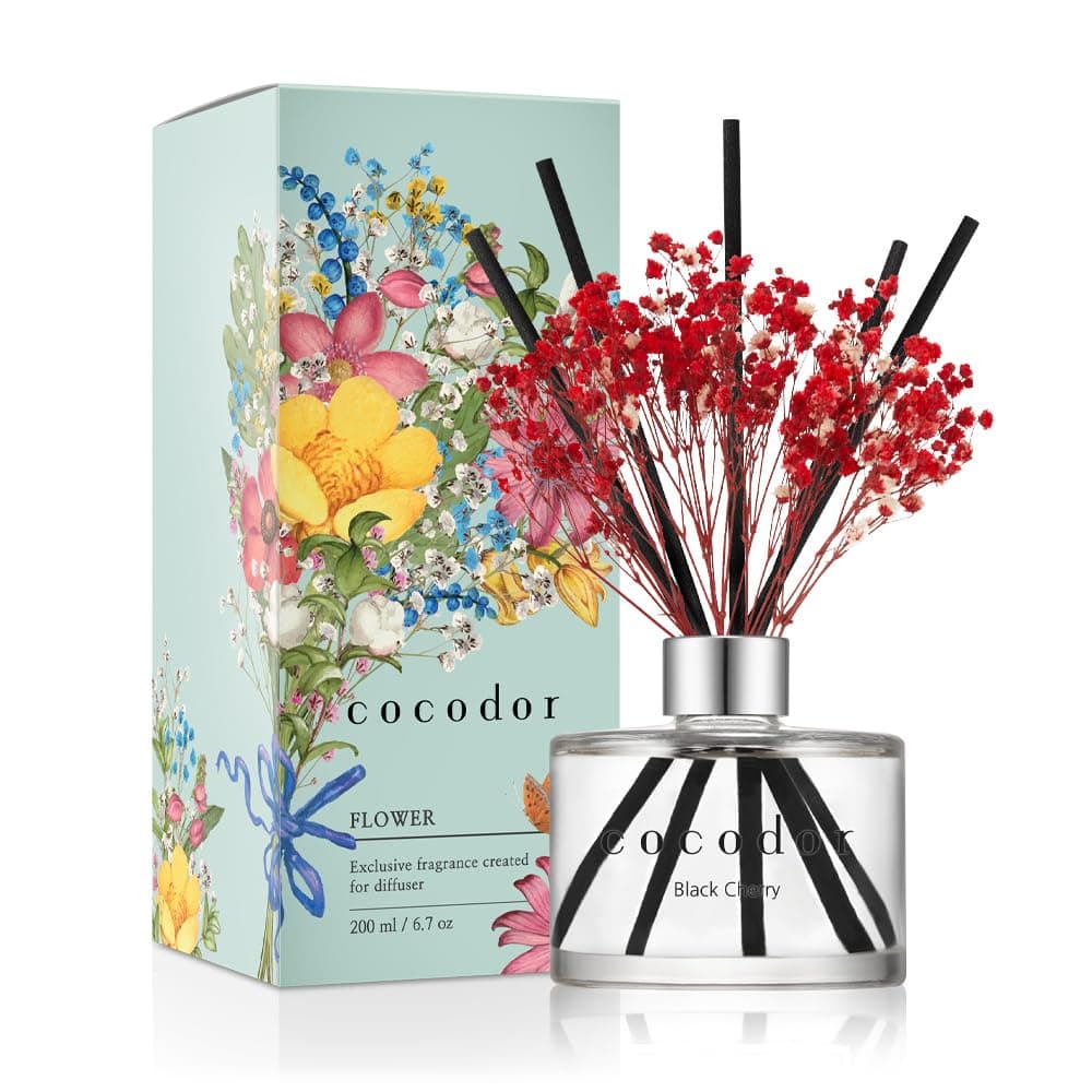 COCODOR Preserved Real Flower Reed Diffuser/Black Cherry / 6.7oz(200ml) / 1 Pack/Reed Diffuser Set, Oil Diffuser & Reed Diffuser Sticks, Home Decor & Office Decor, Fragrance and Gifts