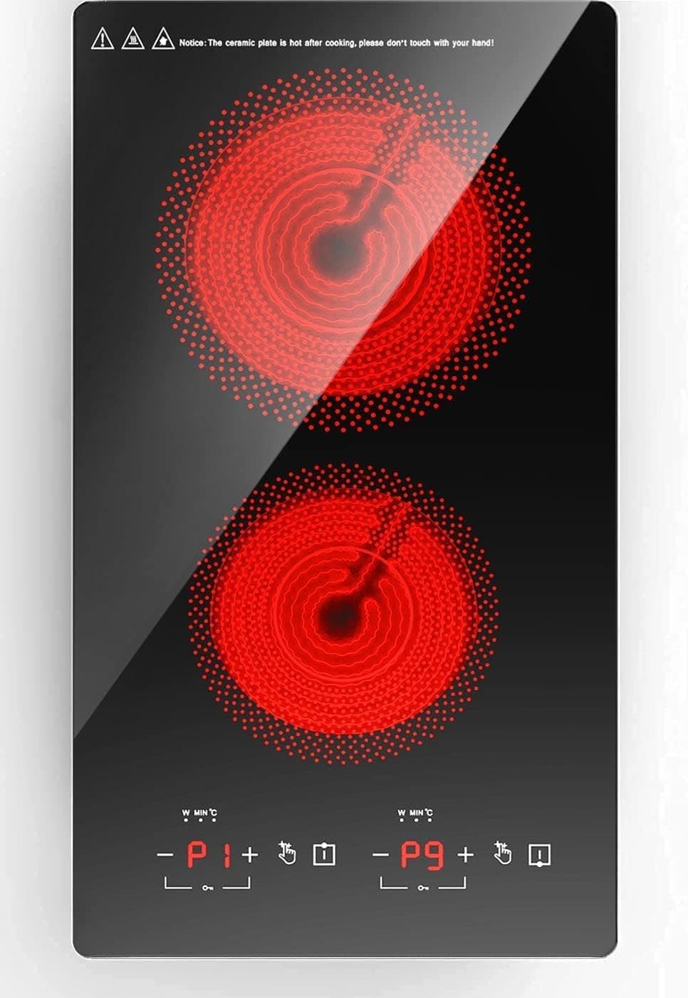 - 12" Electric Induction Cooktop - 2 Burner 110V Stove Top - Infrared Heating, Built-in Double Burner Cooktop with 20 Temperature Settings, Compatible with All Cookware