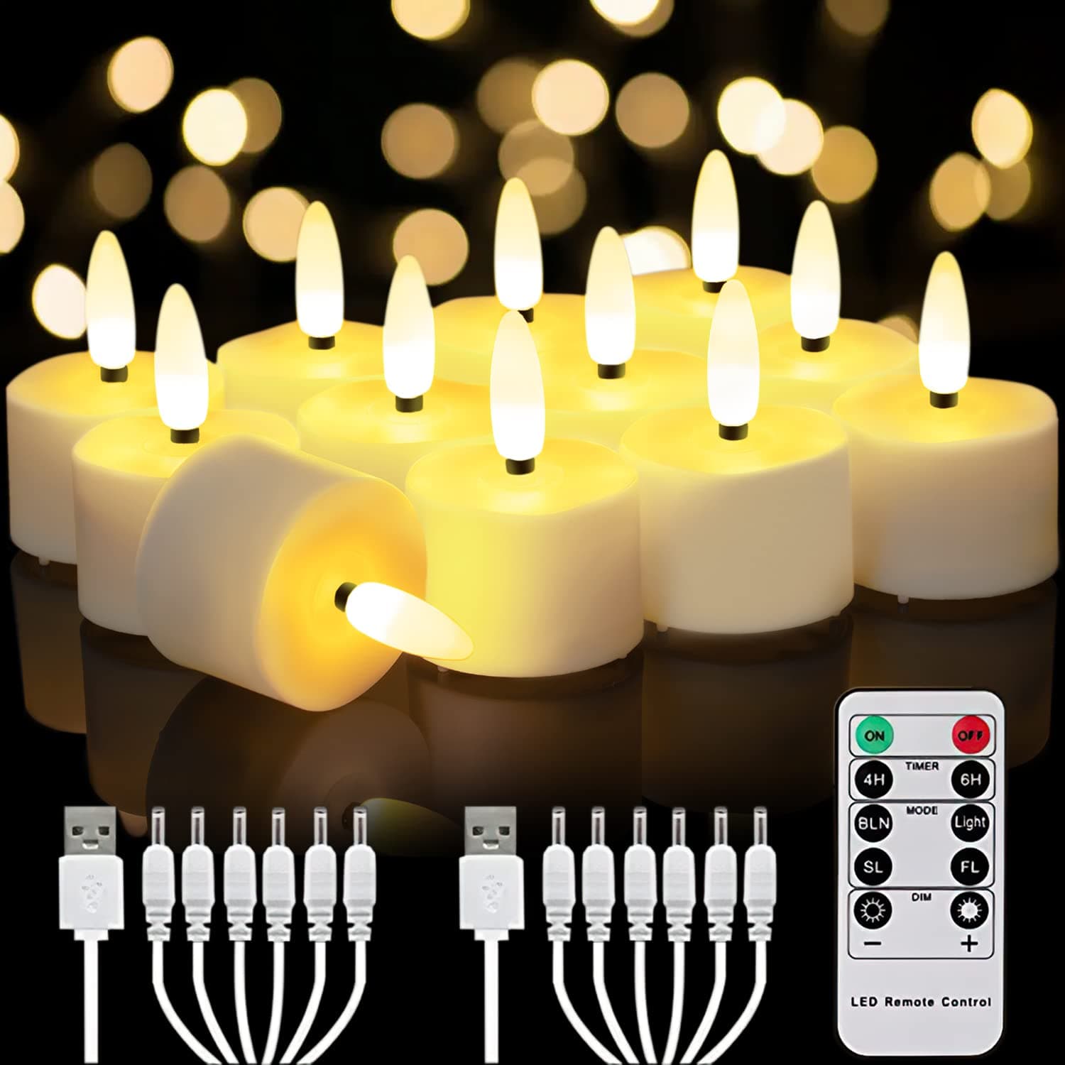 Homemory 12-Pack Rechargeable Candles Tea Lights with Remote Timer, LED Tea Lights Battery Operated, Rechargeable Flameless Candles for Home Decor Seasonal Decor
