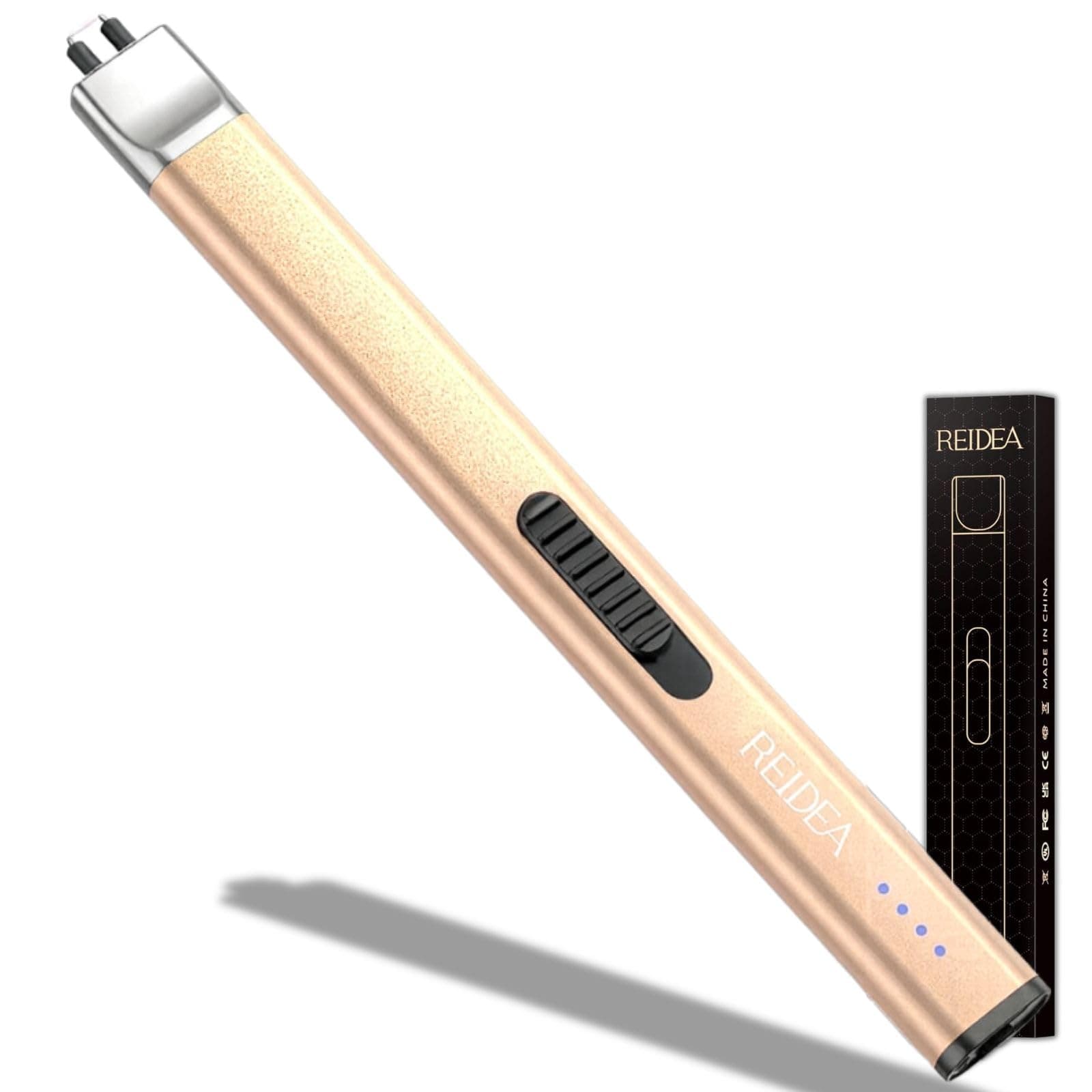 REIDEA Lighter R1 Electronic Candle Arc Windproof Flameless USB Rechargeable Lighter with Safe Button for Home Kitchen Champagne Gold