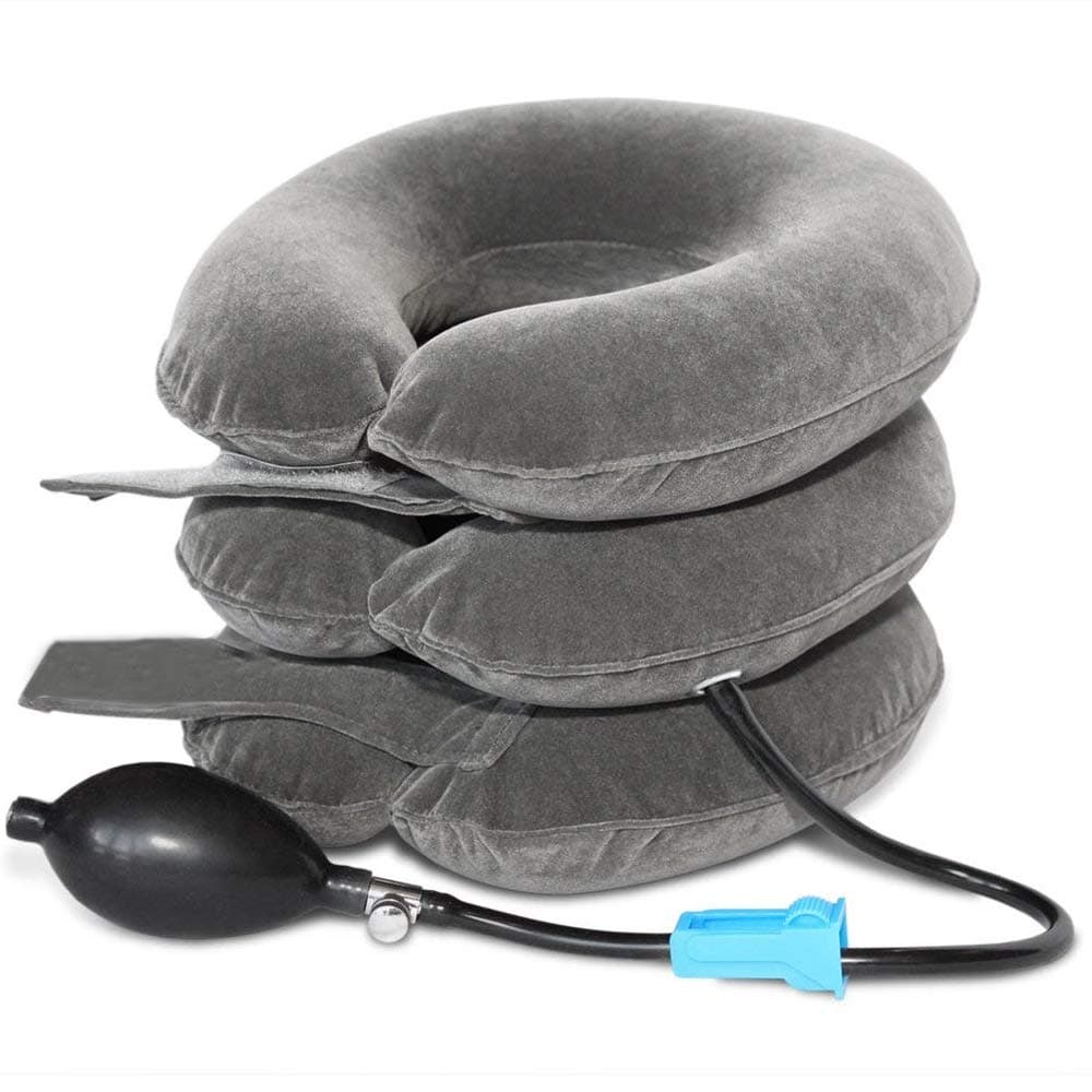 TEEROVA Cervical Neck Traction Collar Device Inflatable Spine Alignment Pillow Instant Pain Relief for Chronic Neck and Shoulder Pain (Gray)