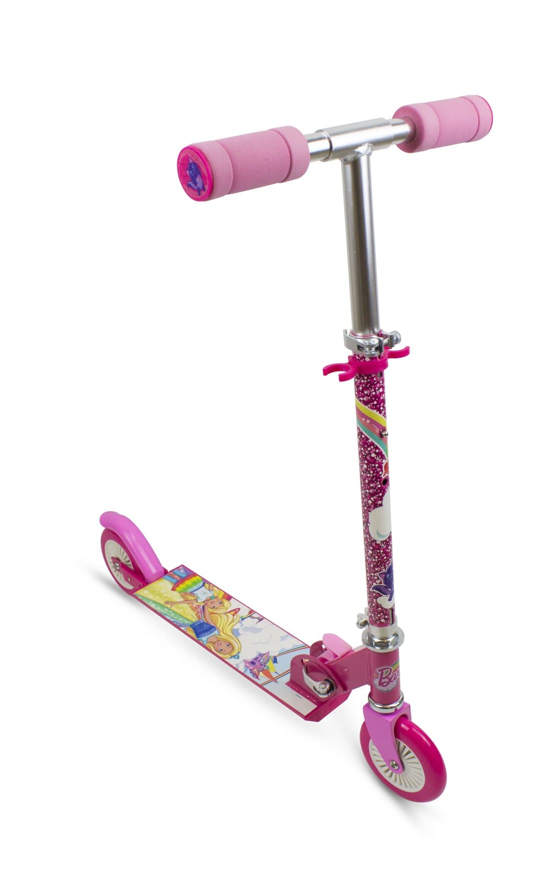 Barbie Dreamtopia Kid's Two Wheel Inline Foldable Scooter with Adjustable Handlebar and Front Plate