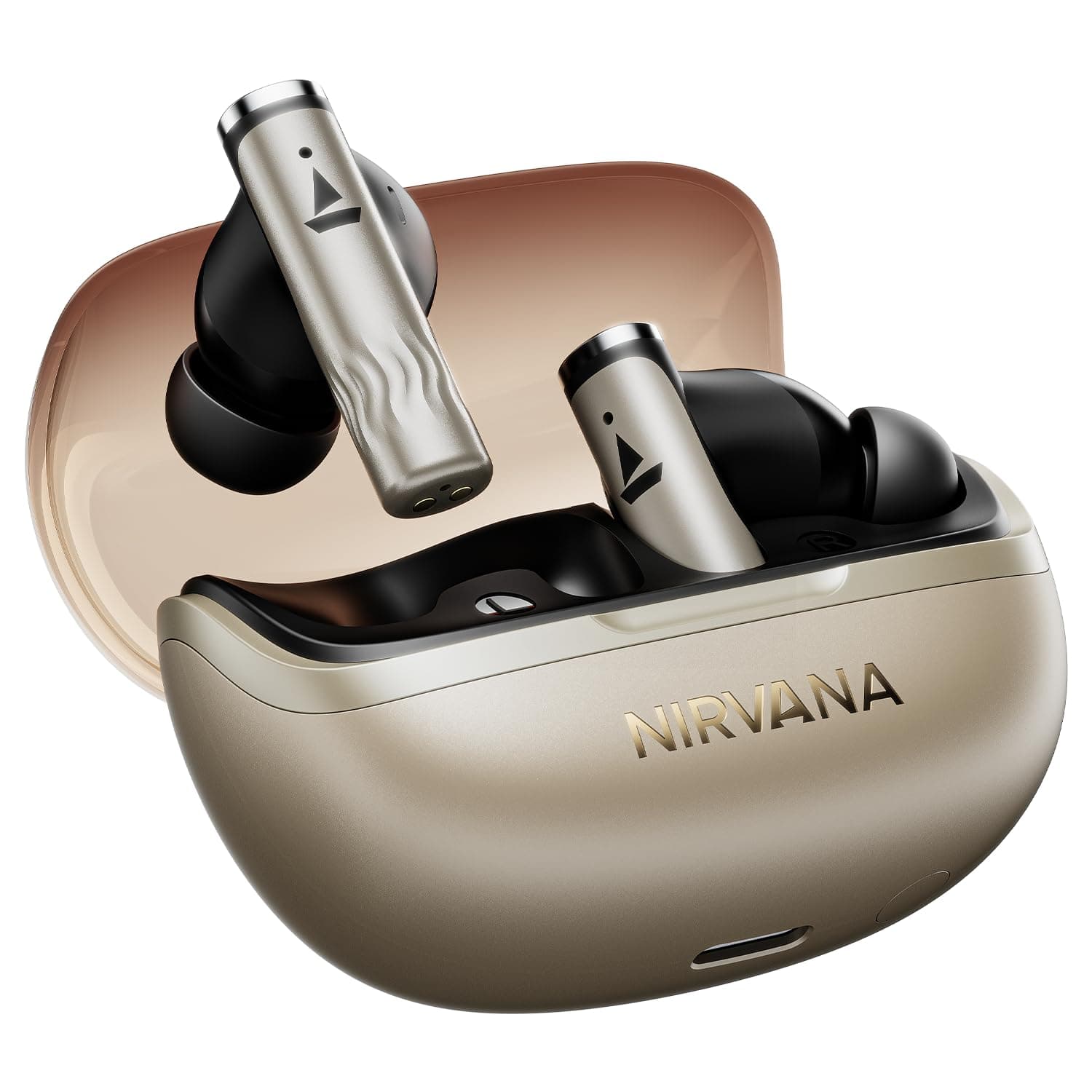 Boat Nirvana Zenith Pro(2025),50dB Hybrid Adaptive ANC,Spatial Audio, Hi-Res Audio LDAC,6Mics AI-ENx,80 Hrs Battery,Bluetooth,TWS Ear Buds Wireless Earphones with mic,NoiseCancellation(Platinum Gold)