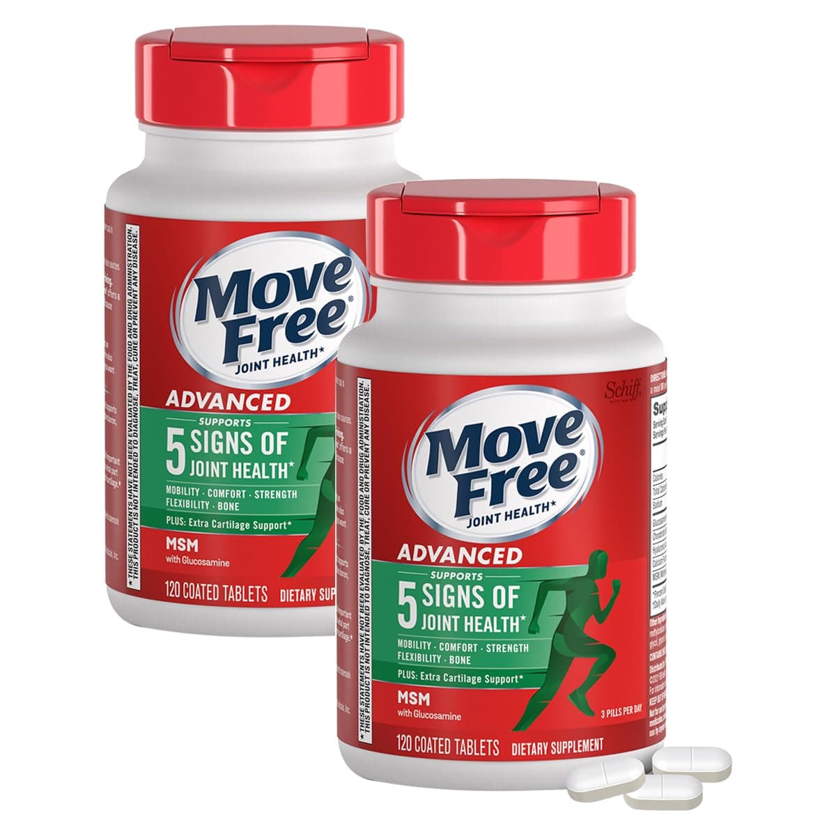 Move Free Advanced Plus MSM, 120 tablets - Joint Health Supplement with Glucosamine and Chondroitin (Pack of 2)