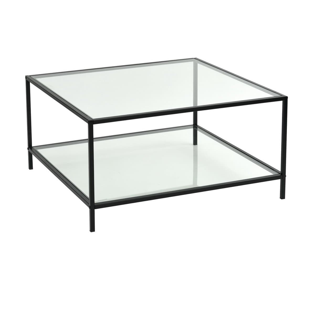 Coffee Table Stylish Glass Top Square Coffee Table with Black Frame