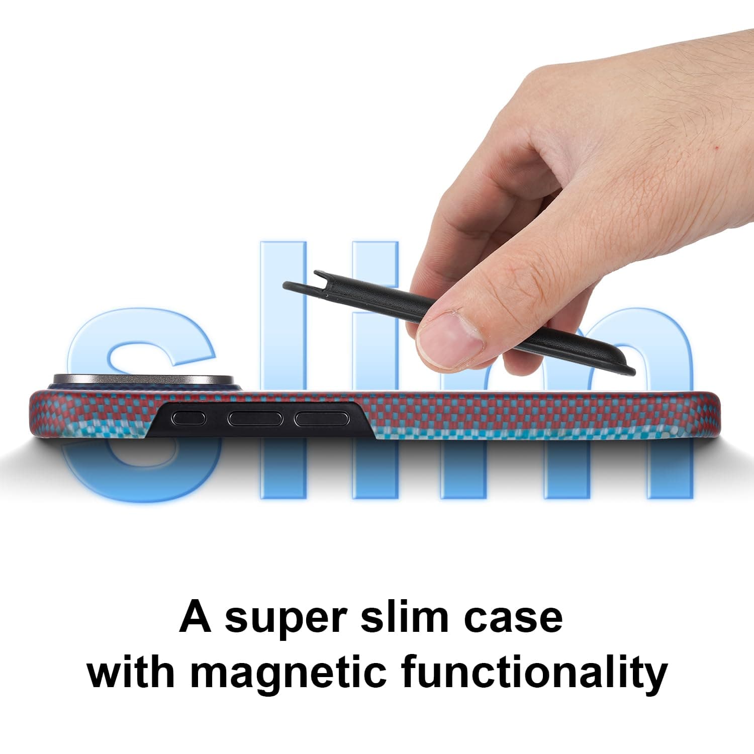 Aramid Fiber for iPhone 16 Plus Case,Compatible with Magnet,Slim & Light for iPhone 16 Plus, Case-Less Touch Feeling,Red-Blue Stripes