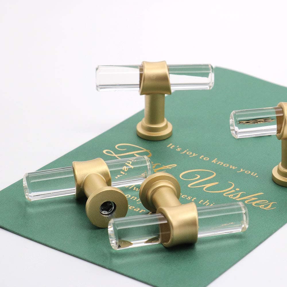 20 Pack LONTAN Cabinet Door Knobs Brushed Brass Crystal Cabinet Drawer Knobs Round - LS9165GD Modern Kitchen Cabinet Knobs Lucite Knobs for Cupboard, Closet, Bathroom, 9/20'' Dia