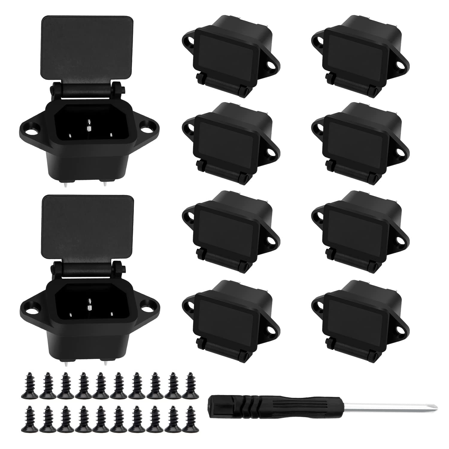 VooGenzek 10 PCS AC 250V 10A IEC320 C14 Panel Mount Plug Adapter, 3P Terminals Male Plug Power Socket w Spring Cover