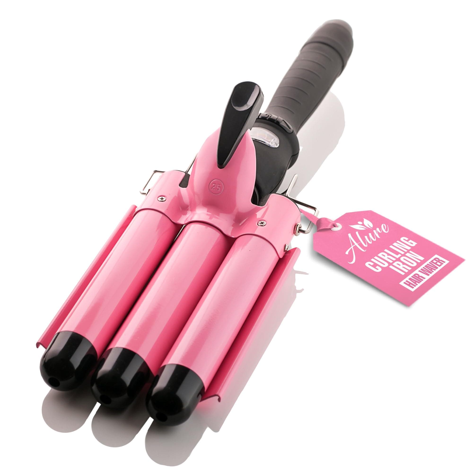 Alure Three Barrel Curling Iron Wand with LCD Temperature Display - 1 Inch Ceramic Tourmaline Triple Barrels, Dual Voltage Crimp