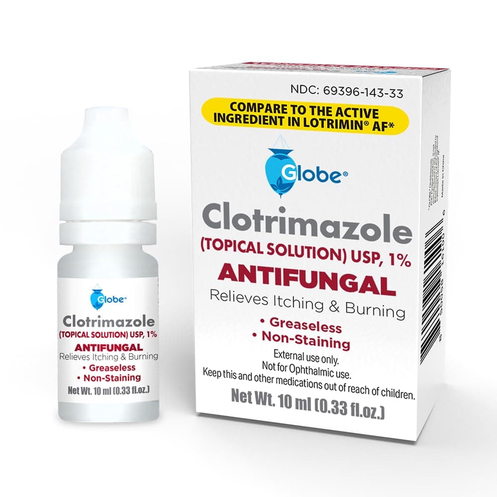 1% Topical Clotrimazole Solution 10ml Bottle (0.33 Fluid Ounce Liquid) for Athlete’s Foot, Jock Itch, Ringworm Fast-Acting Relief- Extra Strength Formula for Itching,Irritation & Skin Protection