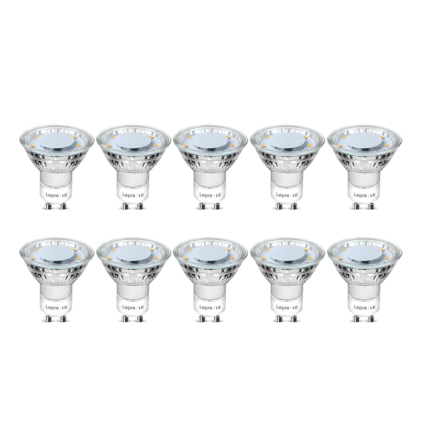 Lepro GU10 LED Bulbs, Cool White 5000K Spotlight, 50W Equivalent, 4W 325lm Energy Saving GU10 LED Light Bulbs, 100° Wide Beam, Non-dimmable, Pack of 10