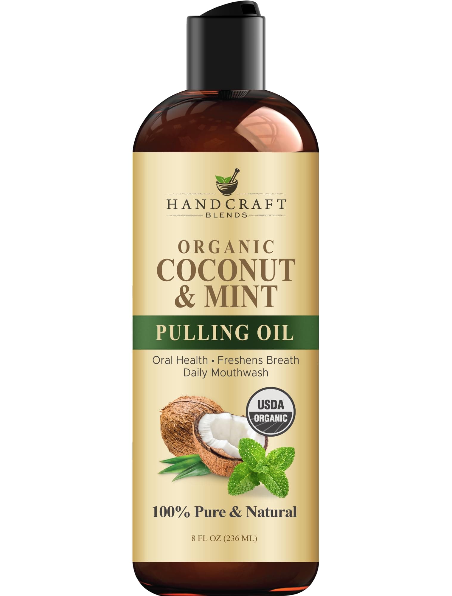 Handcraft Blends Coconut Oil Pulling for Teeth and Gums with Peppermint Oil - Organic Coconut Oil Pulling Oil Mouthwash for Fresh Breath, Oral Health and Cleaner Teeth and Gums - 8 Fl oz