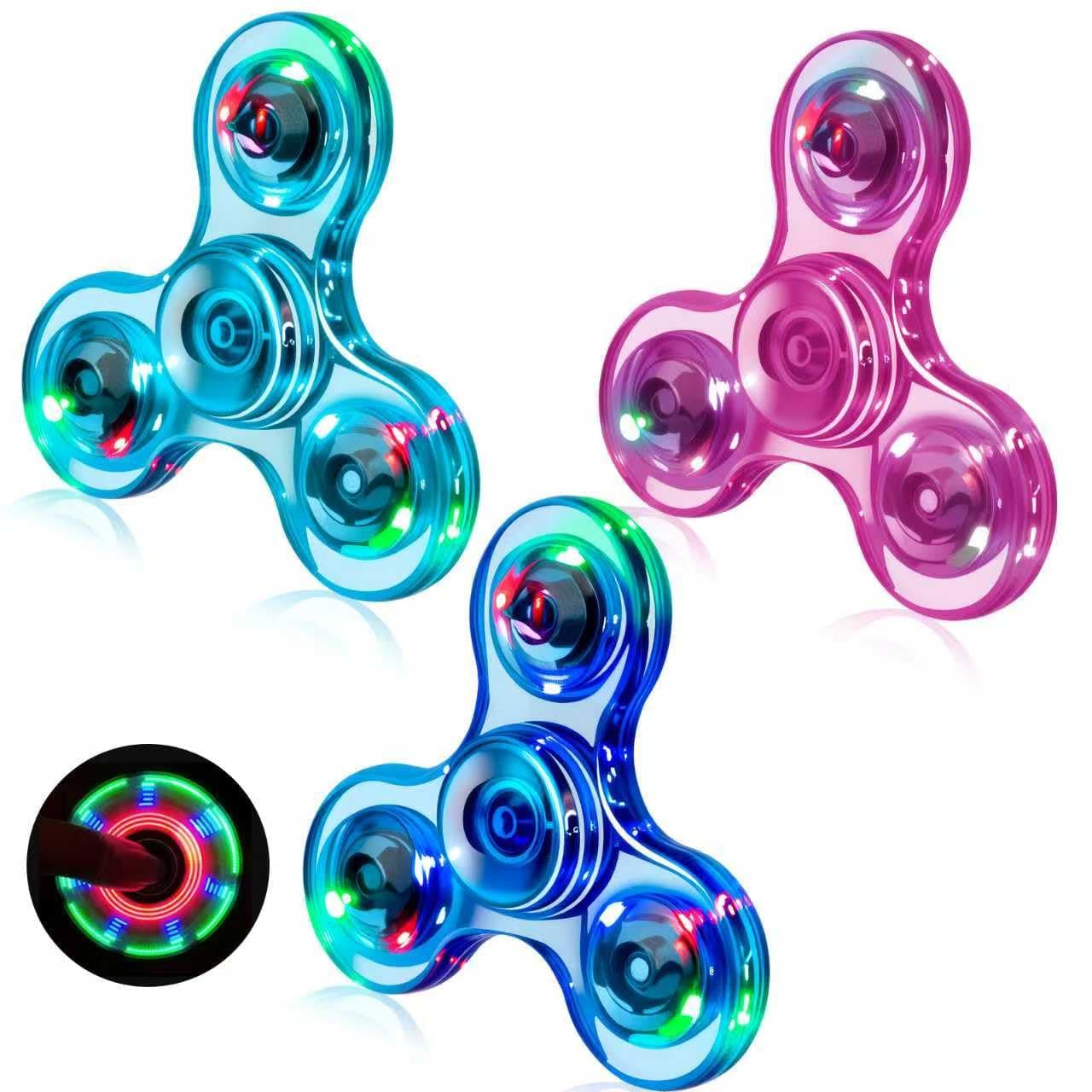 FIGROL 3 Pack LED Light Up Fidget Spinners - Halloween Party Favors & Goodie Bag Fillers. Crystal Finger Toy for Stress Relief, Gifts for Kids & Teens.