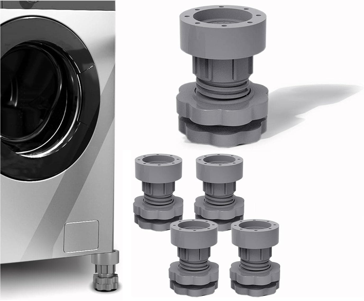 VazzLox Height Adjustable Anti Vibration Pads for Washing Machine Support, Dryer Shock and Noise Cancelling Pad, Anti-Walk Vibration Absorber Washer Foot Pad, Anti-Slip Rubber Leveling Feet Stabilizer