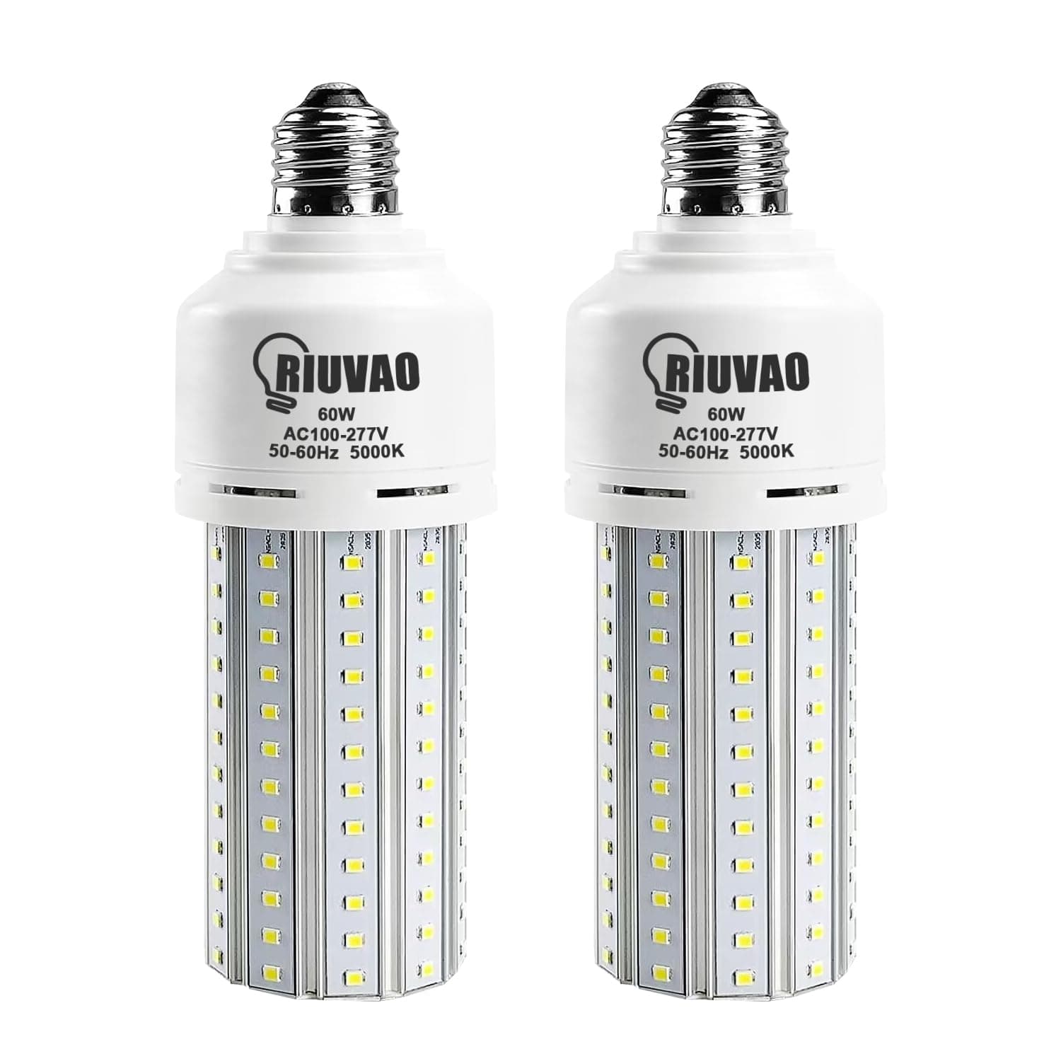 RIUVAO 2 Pack 60W LED Corn Light Bulb 500W Equivalent Bulb 7500 Lumen 5000K Cool Daylight White E26/E27 Medium Base for Outdoor Indoor Large Area Garage Warehouse Factory Backyard