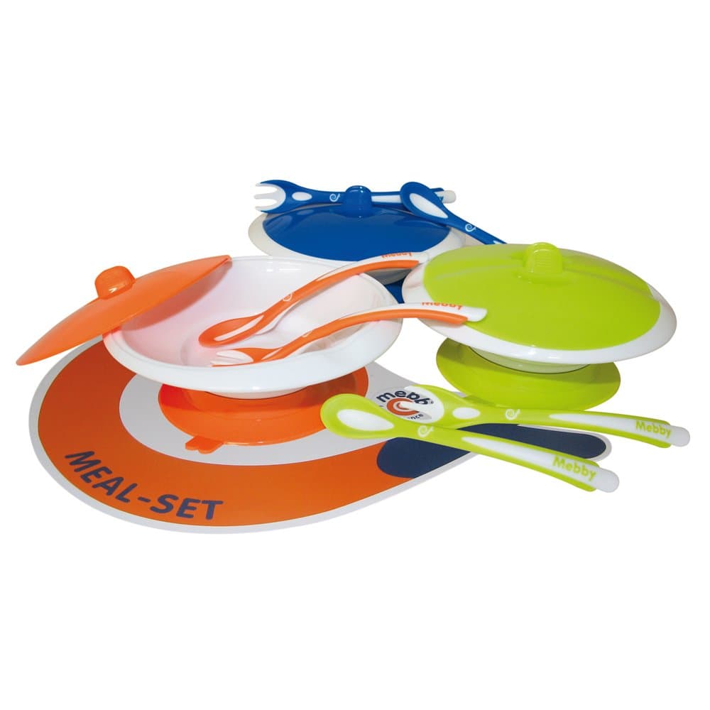 Mebby Meal Set Plate Plus Spoon and Fork (Green and White)