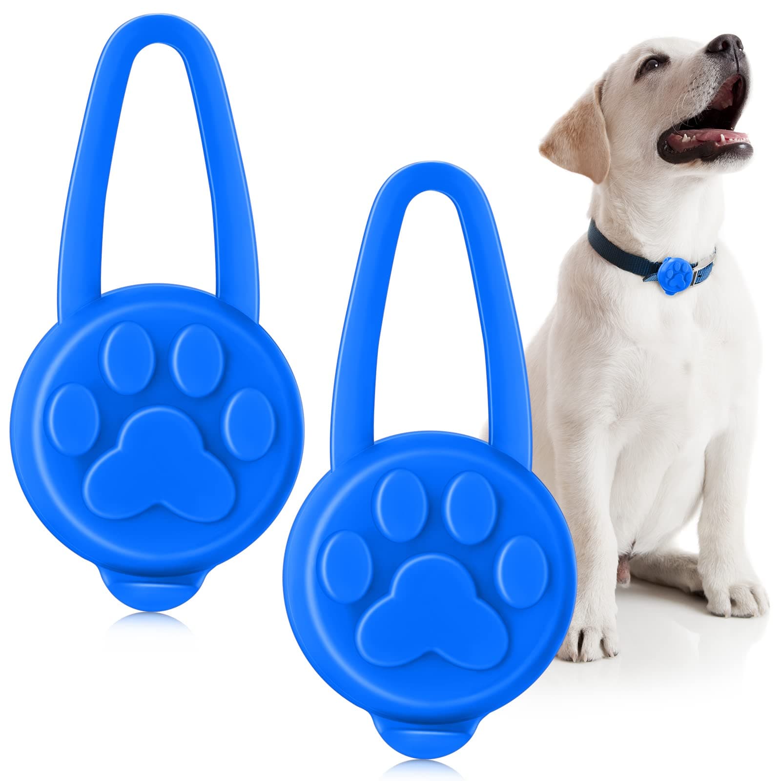 2 Pieces Glow Dog Collar Light 3 Modes Silicone LED Dog Cat Lights Clip-on for Night Dark Walking Puppy Collar Waterproof Dog Leash and Collar Safety Light Dog Collar with Battery Outdoor (Blue)