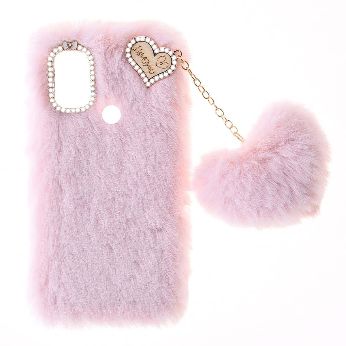 Fluffy Fur Plush Case for Tecno Spark Go 2020 Protective Case Soft Warm Love Fluffy Case Bling Diamond Cover Fluffy Fur Skin TPU Cell Phone Case for Girls for Tecno Spark Go 2021/2020/Spark 6 Go,Pink