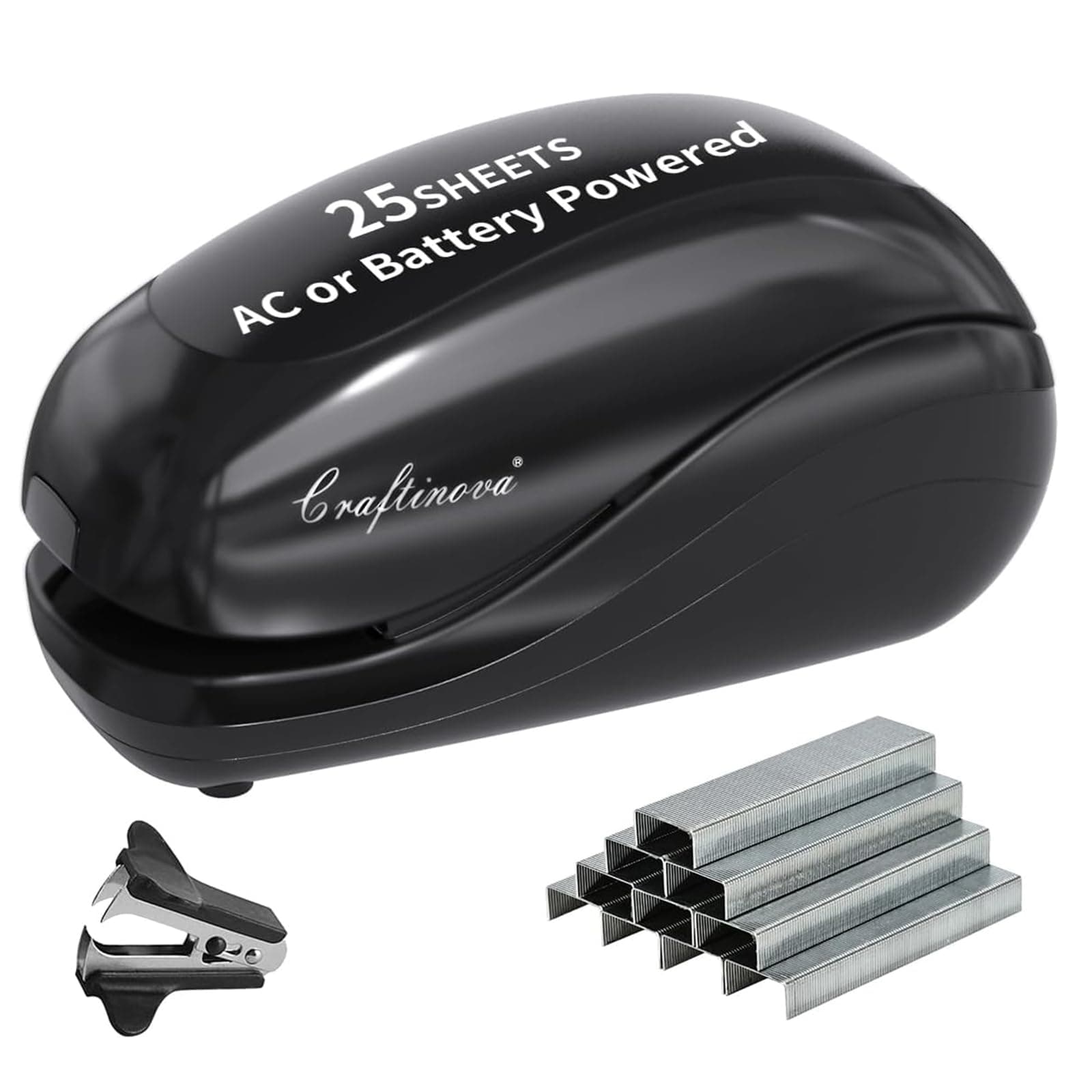 Electric Stapler,Including 2000 Staples and 1 Staple Remover, Suitable for Palm Size and high Comfort,25 Sheet Capacity, AC Adapter or Battery Powered,Battery not Included,(Black)…