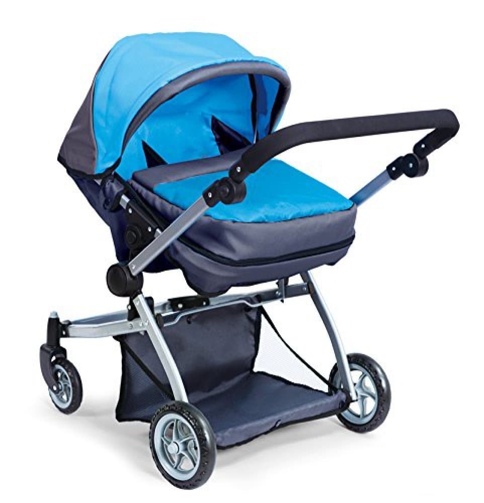 Deluxe Twin Doll Pram/Stroller Blue & Grey