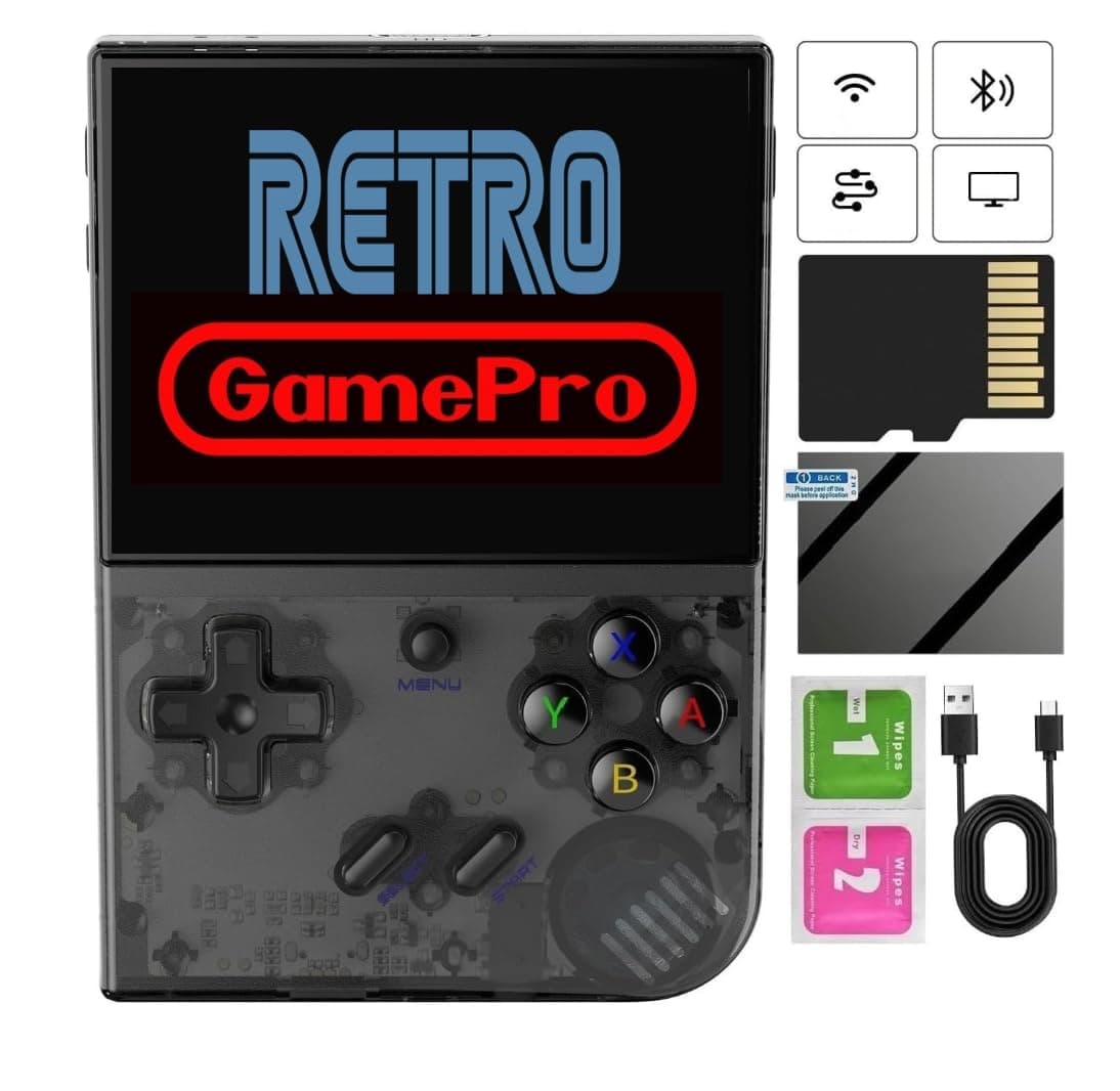 Retro GameProRG35XX Plus Handheld Game Console , Support HDMI TV Output 5G WiFi Bluetooth 4.2 , 3.5 Inch IPS Screen Linux System Built-in 64G TF Card 5515 Games (Anbernic RG35XX Plus Black)