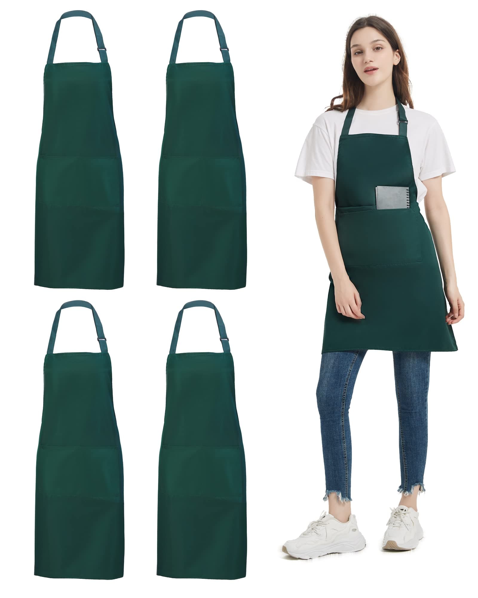 4 Pack Chef Aprons, Black Apron with 2 Pockets, Waterproof Adjustable Apron for Men, Women, Professional Kitchen Apron for Kitchen, Gardening, Restaurant, Barbecue, Coffee