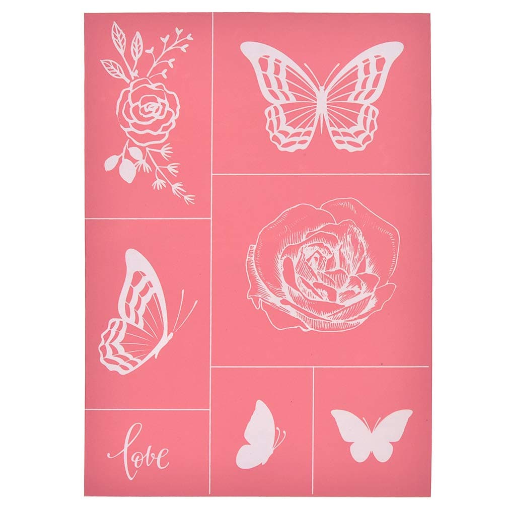 Self-Adhesive Silk Screen Printing Stencil Mesh Transfers for DIY T-shirt Pillow Fabric Painting Paper Decoration, Butterfly and Flower