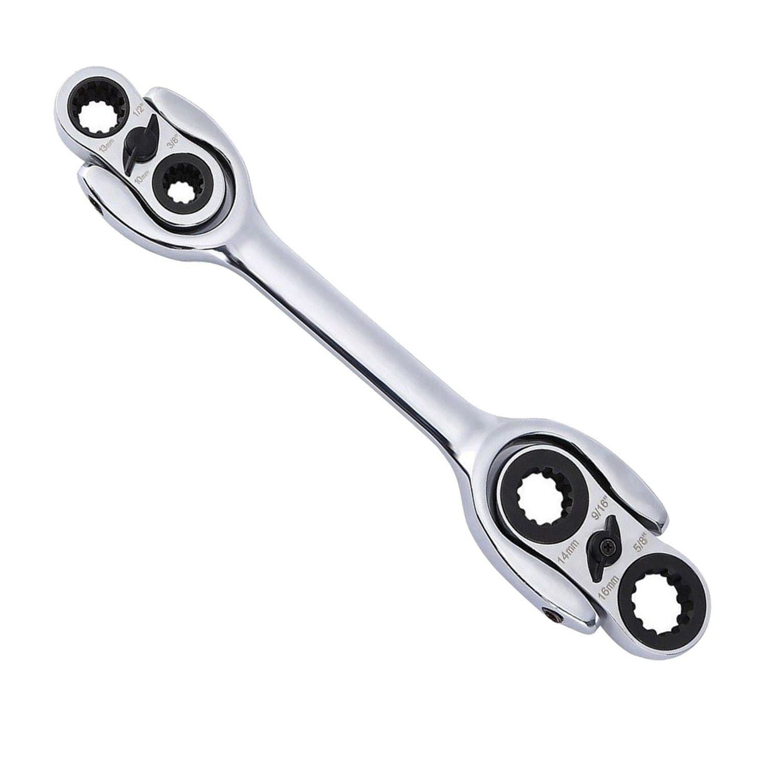 8-in-1 Ratchet Spanner Wrench Flexible Double Box End Metric & SAE Combination Socket Spanner Multi-Function 360 Degree Handy Ratchiting Rotating Socket Wrench DIY Handle Wrench Spanners MM & Inch
