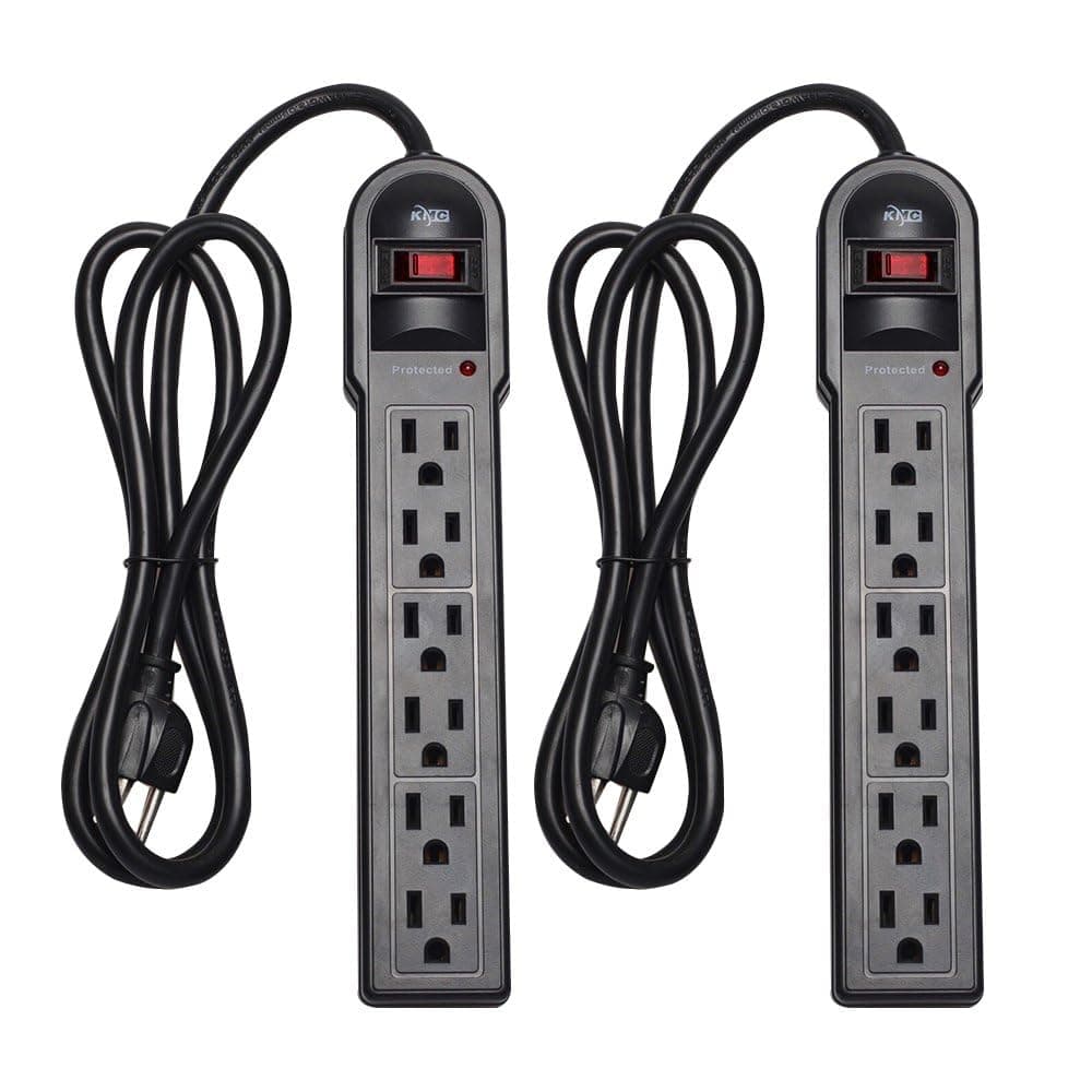 6-Outlet Surge Protector Power Strip 2-Pack, 900 Joules, 4-Foot Extension Cord, Overload Protection, Black
