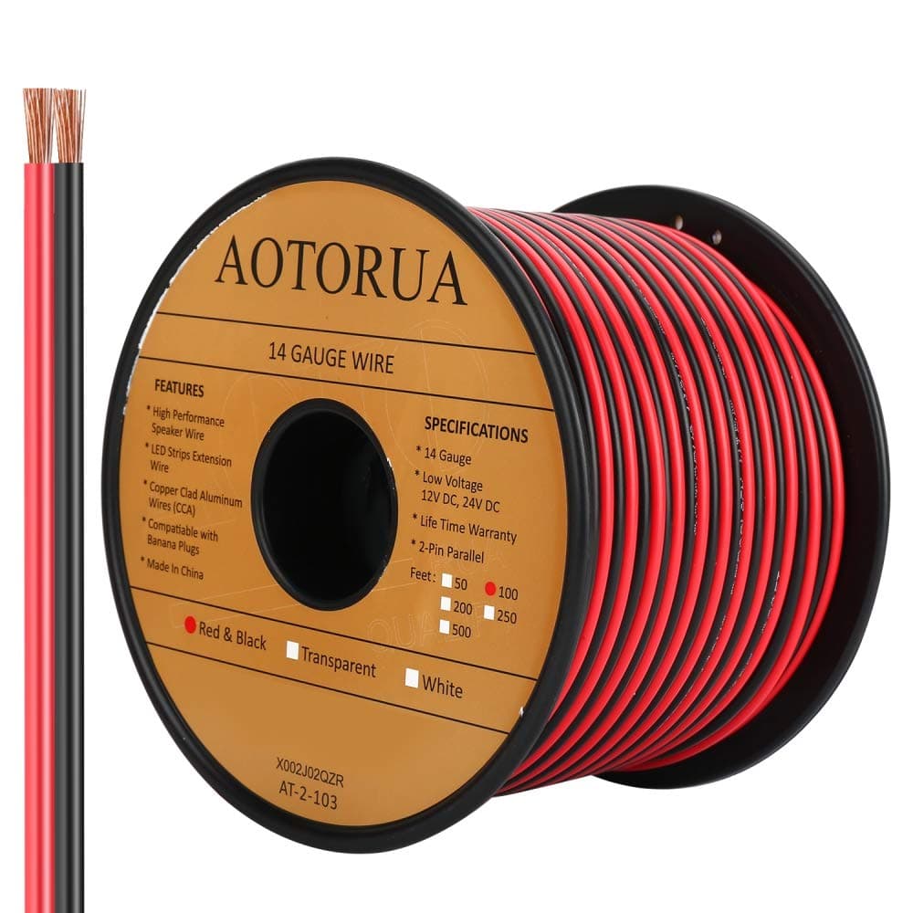 100FT 14/2 Gauge Red Black Cable Hookup Electrical Wire, 14AWG 2 Conductor 2 Color Flexible Parallel Zip Wire LED Strips Extension Cord 12V/24V DC Cable for LED Ribbon Lamp Tape Lighting