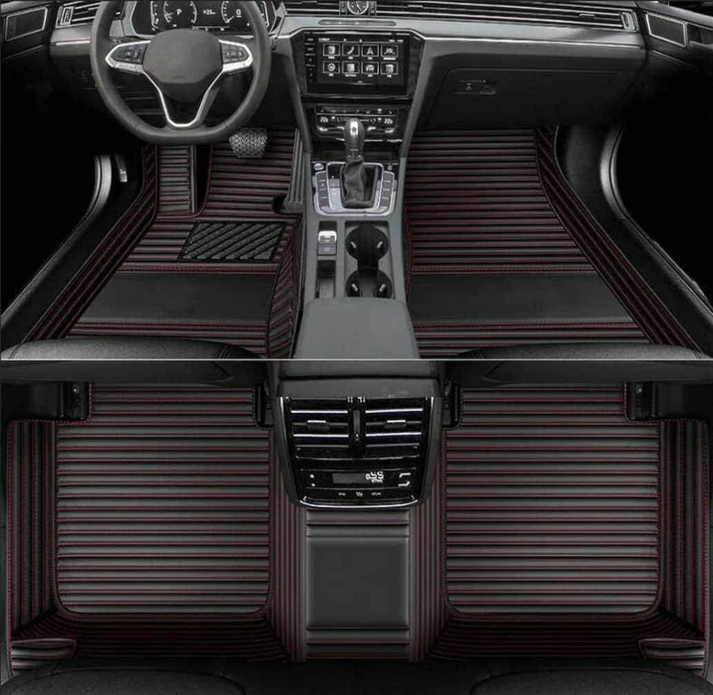 Custom Personalized Floor Mats ,Luxury Full Coverage All Weather Car Floor Mats,Anti-Slip Leather Car Mat Set ,Custom Floor Mat, for 99% of Cars, Trucks & SUV. (Streak black66red)