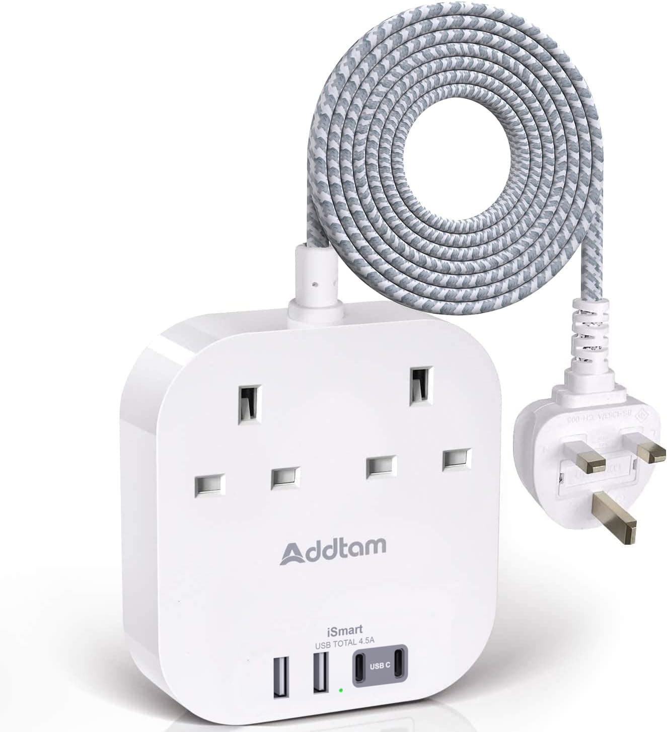 Extension Lead, Power Strips with 2 Way Outlets 4 (4.5A, 2 Type C and 2 USB-A...