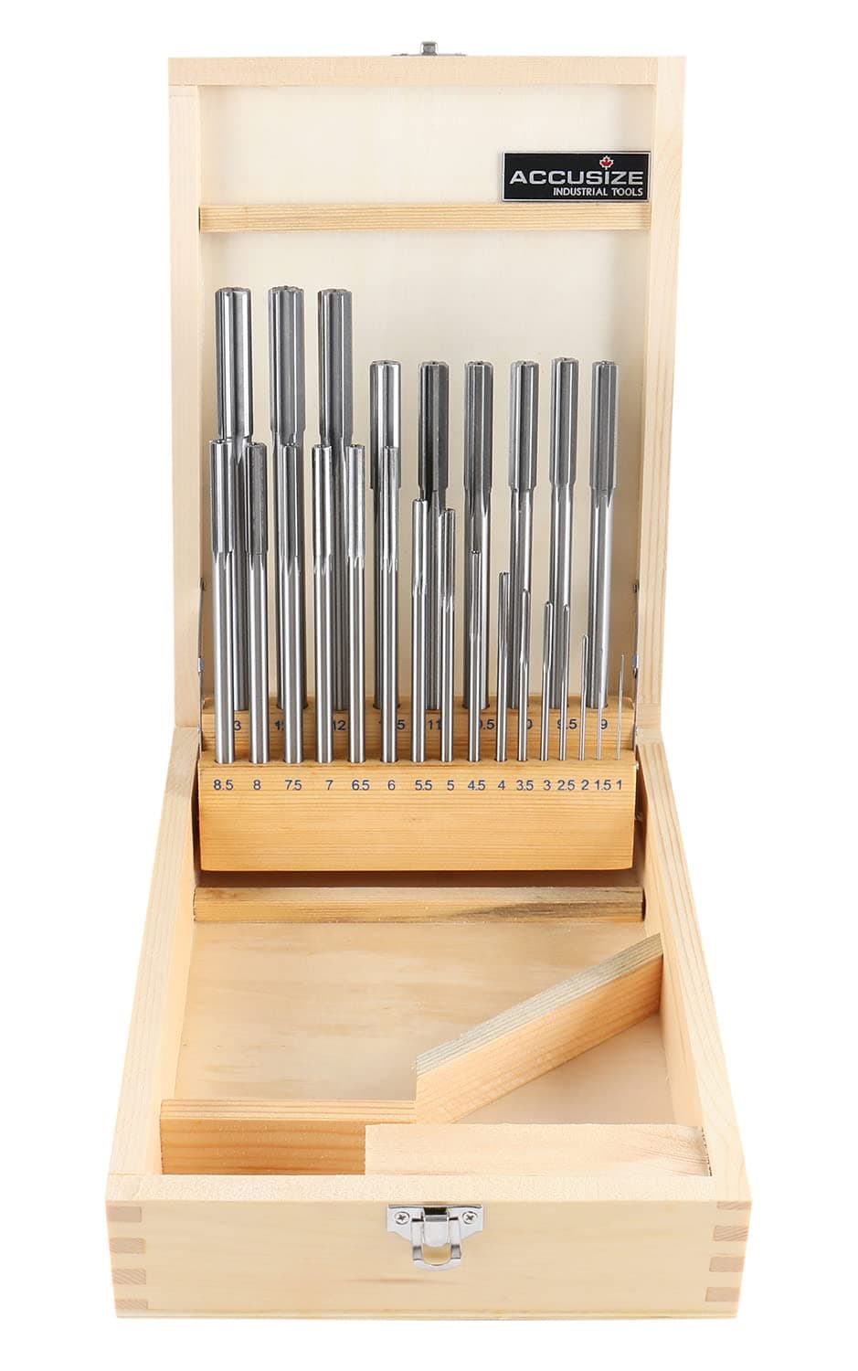 Accusize Industrial Tools 1-13 mm by 0.5 mm High-speed Steel Chucking Reamer Set in a Fitted Case, Set of 25 Pieces, 5500-SB00