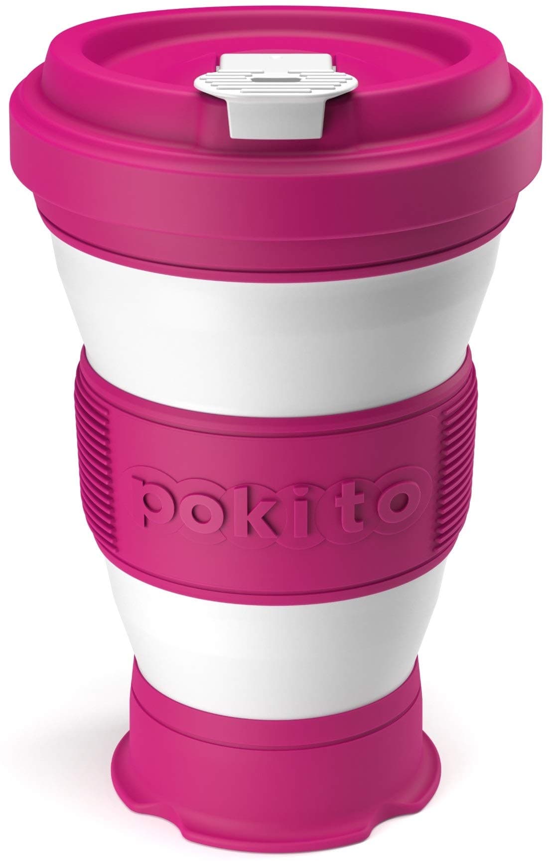 pokito Pop Up/Collapsible/Reusable/Eco-Friendly/Folding 3-Sizes-in-1 Travel Cup/Mug with Leak-Proof Lid for Hot and Cold Drinks (Fits in Pocket or Bag; Great Gift for Coffee or Tea Lovers), Raspberry