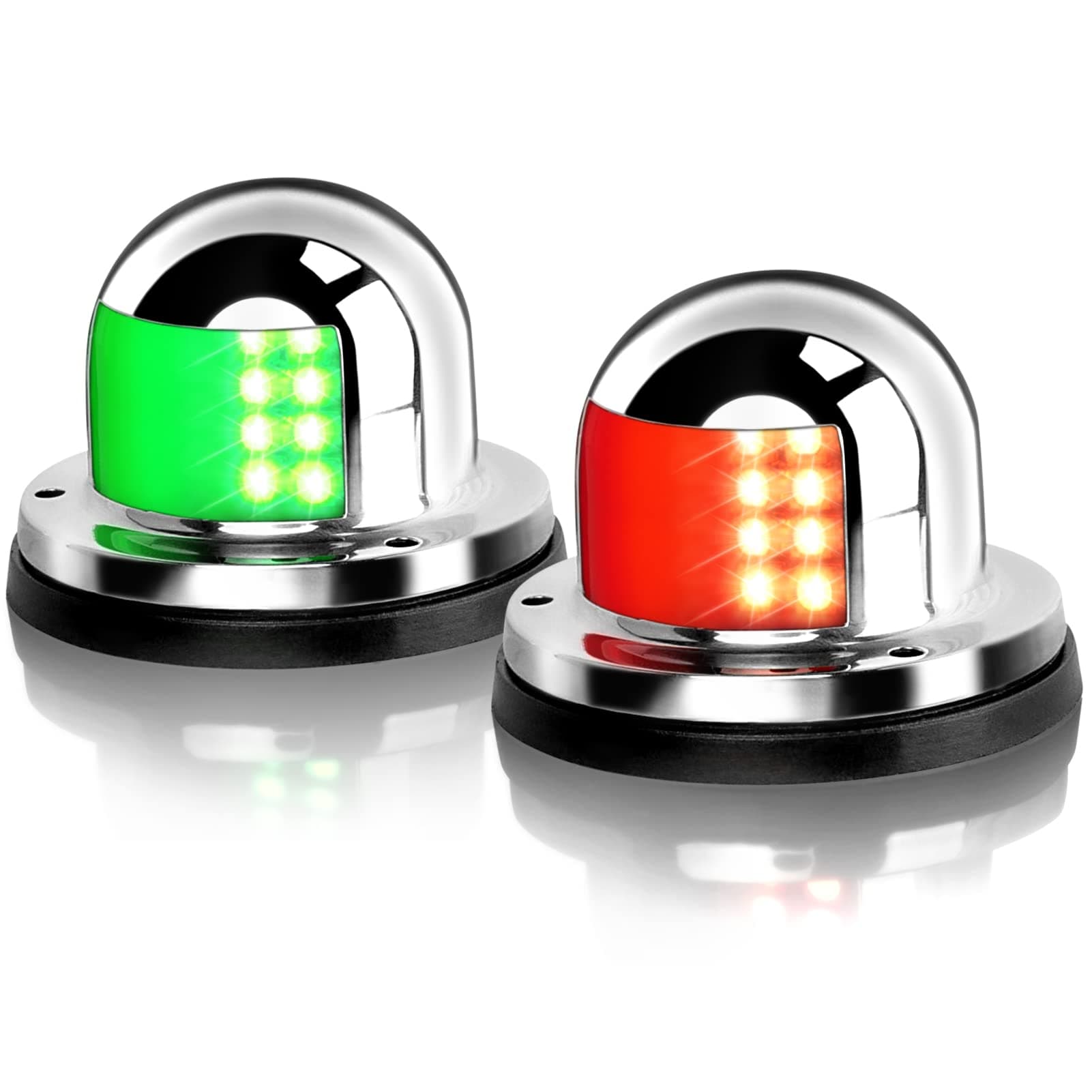 Mounteen One Pair 1-Mile LED Navigation Light: 12V Stainless Steel Deck Mount & Bow Side Safety Sailing Signal Lamp, Perfect for Boat, Yacht, Bimini, Marine and Pontoon - Green & Red
